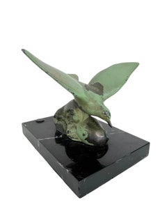 "Flying Gull Skimming the Crest of a Wave" Bronze Figure Marble Base Austria