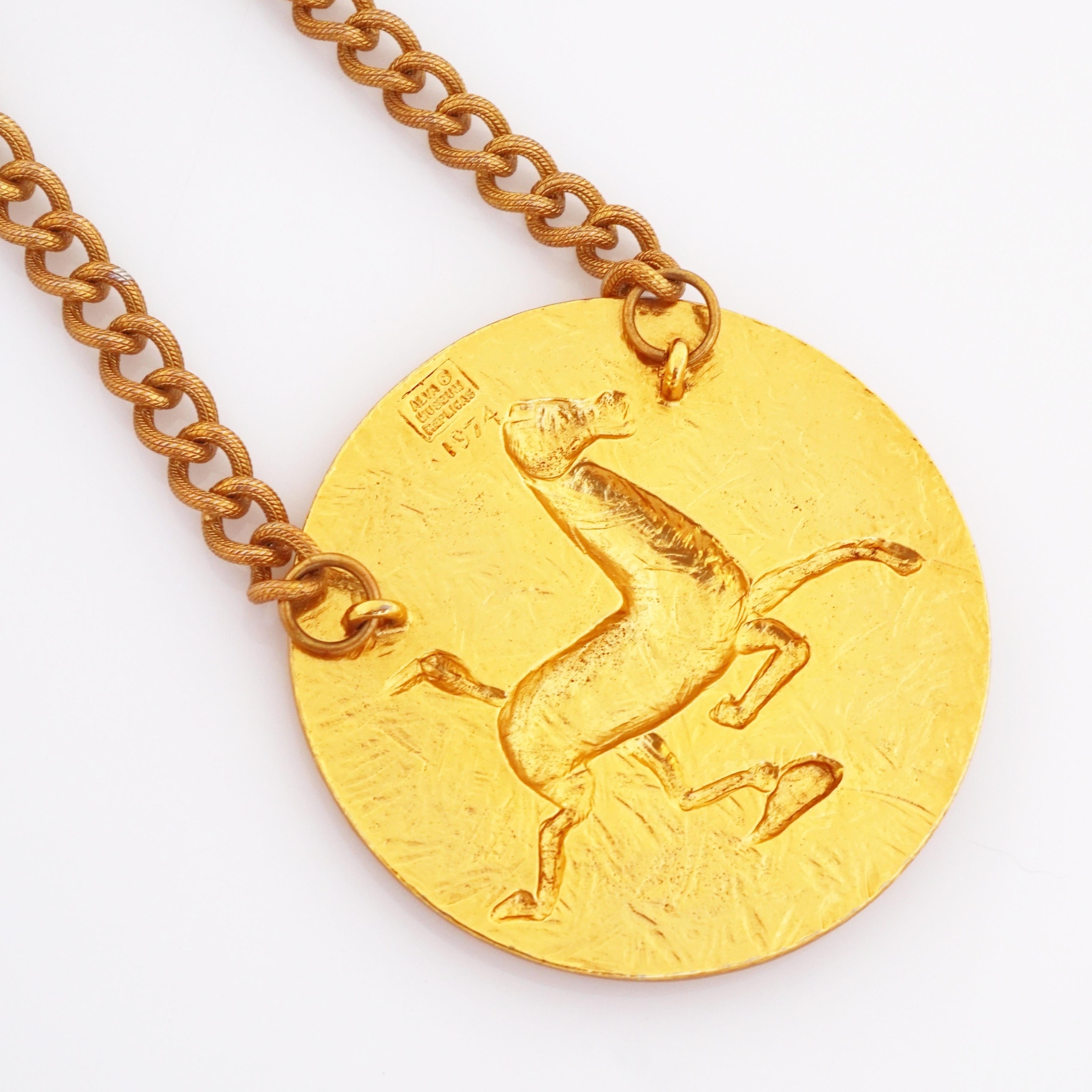 Flying Horse Of Gansu Pendant Necklace By Alva Studios, 1970s In Good Condition In McKinney, TX
