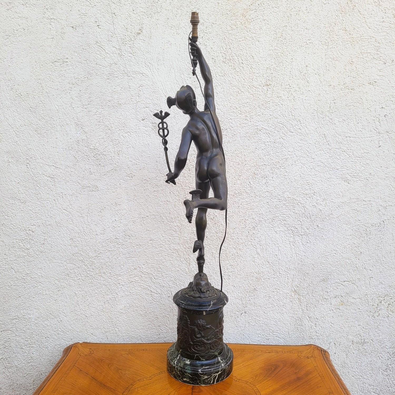 Flying Mercury, After Giambologna, Bronze Lamp, 19th Century For Sale 5