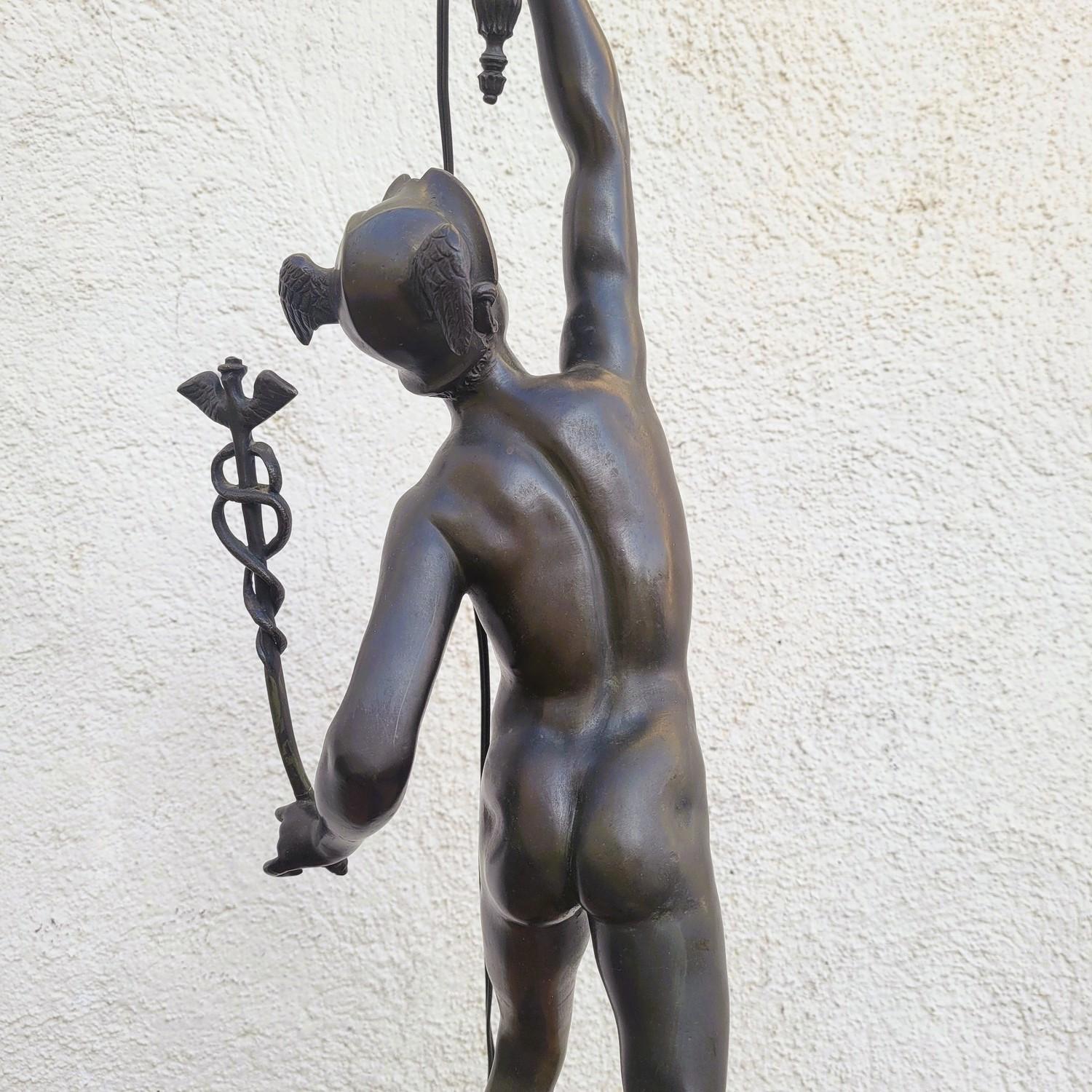 Flying Mercury, After Giambologna, Bronze Lamp, 19th Century For Sale 6