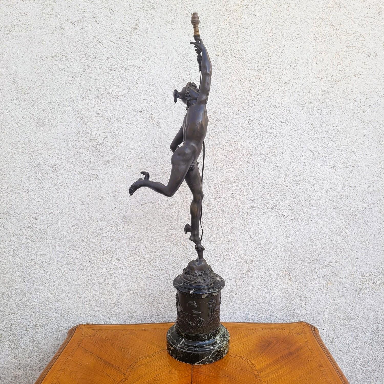 Flying Mercury, After Giambologna, Bronze Lamp, 19th Century For Sale 9