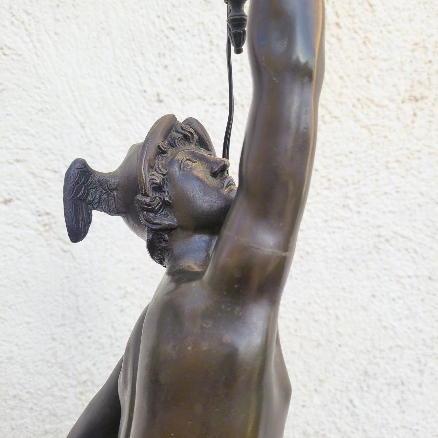 Flying Mercury, After Giambologna, Bronze Lamp, 19th Century For Sale 10