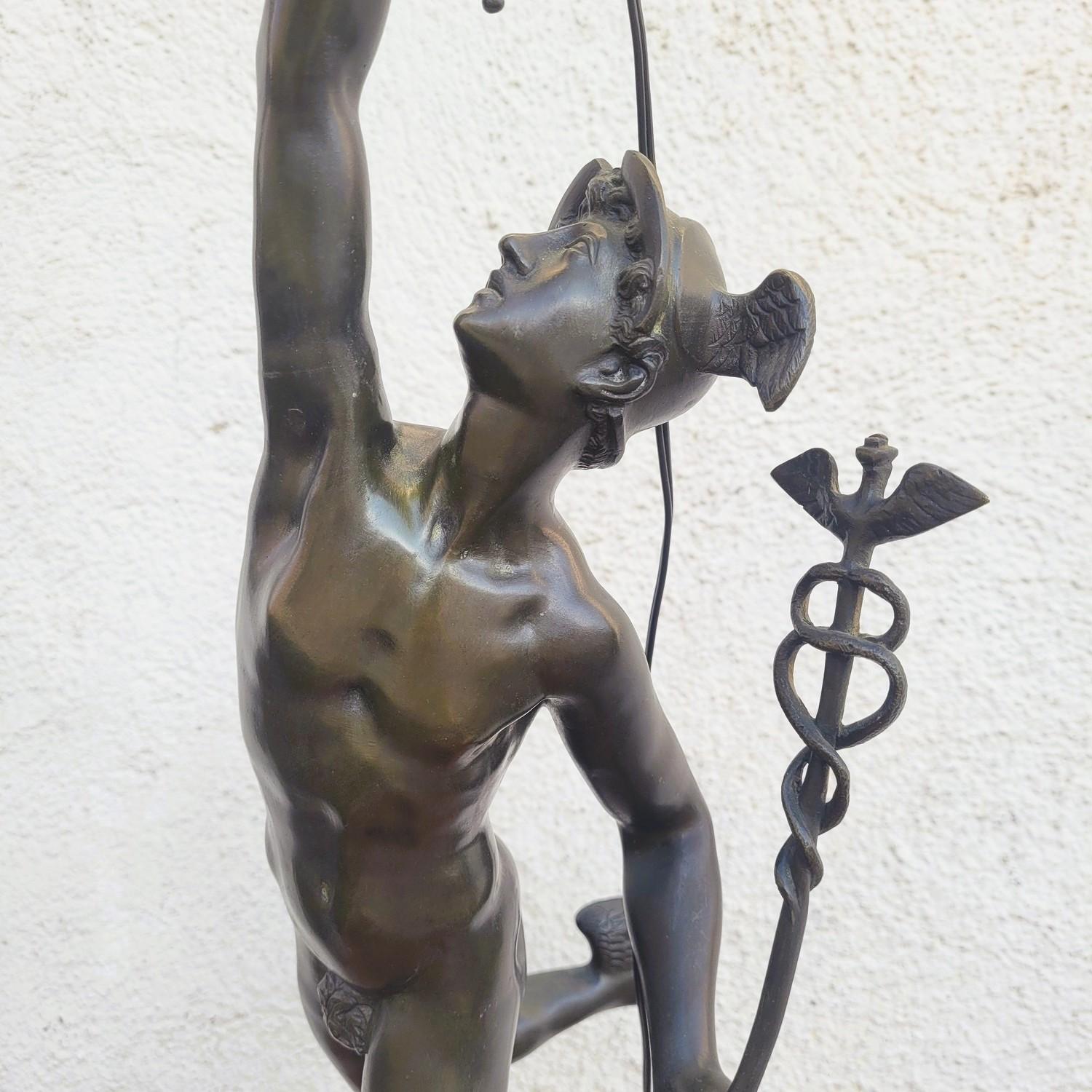 Classical Roman Flying Mercury, After Giambologna, Bronze Lamp, 19th Century For Sale