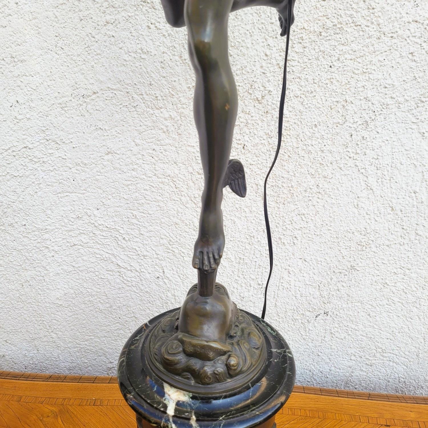 European Flying Mercury, After Giambologna, Bronze Lamp, 19th Century For Sale