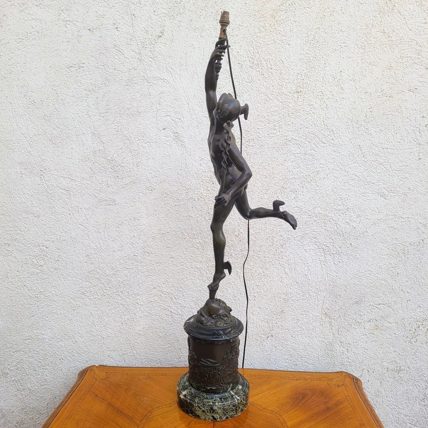 Flying Mercury, After Giambologna, Bronze Lamp, 19th Century For Sale 1