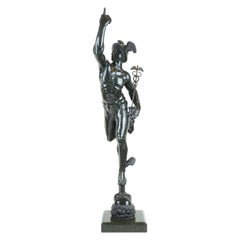 Antique Flying Mercury in green marble copied from the famous work of Giambologna