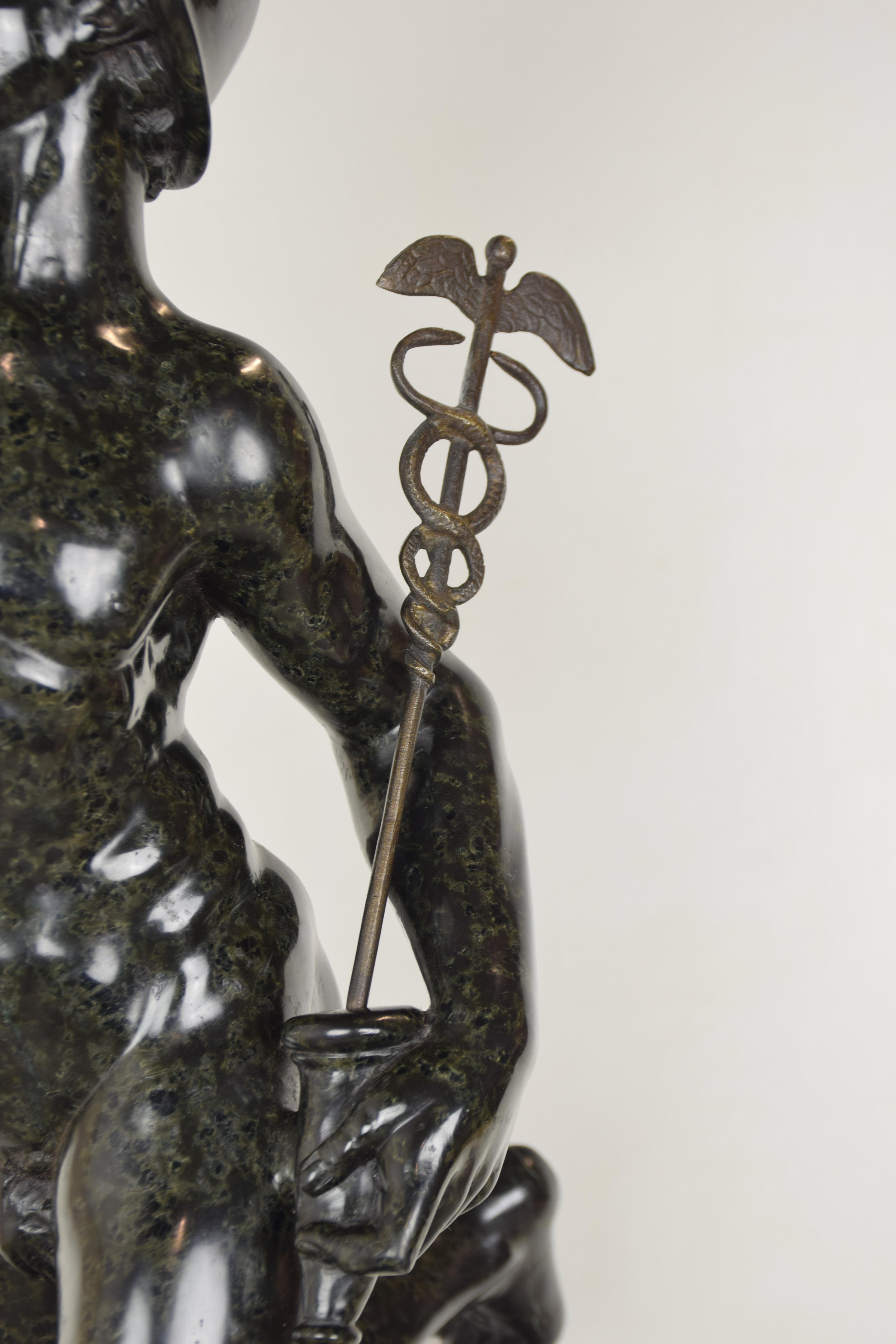Flying Mercury in green marble copied from the famous work of Giambologna For Sale 3