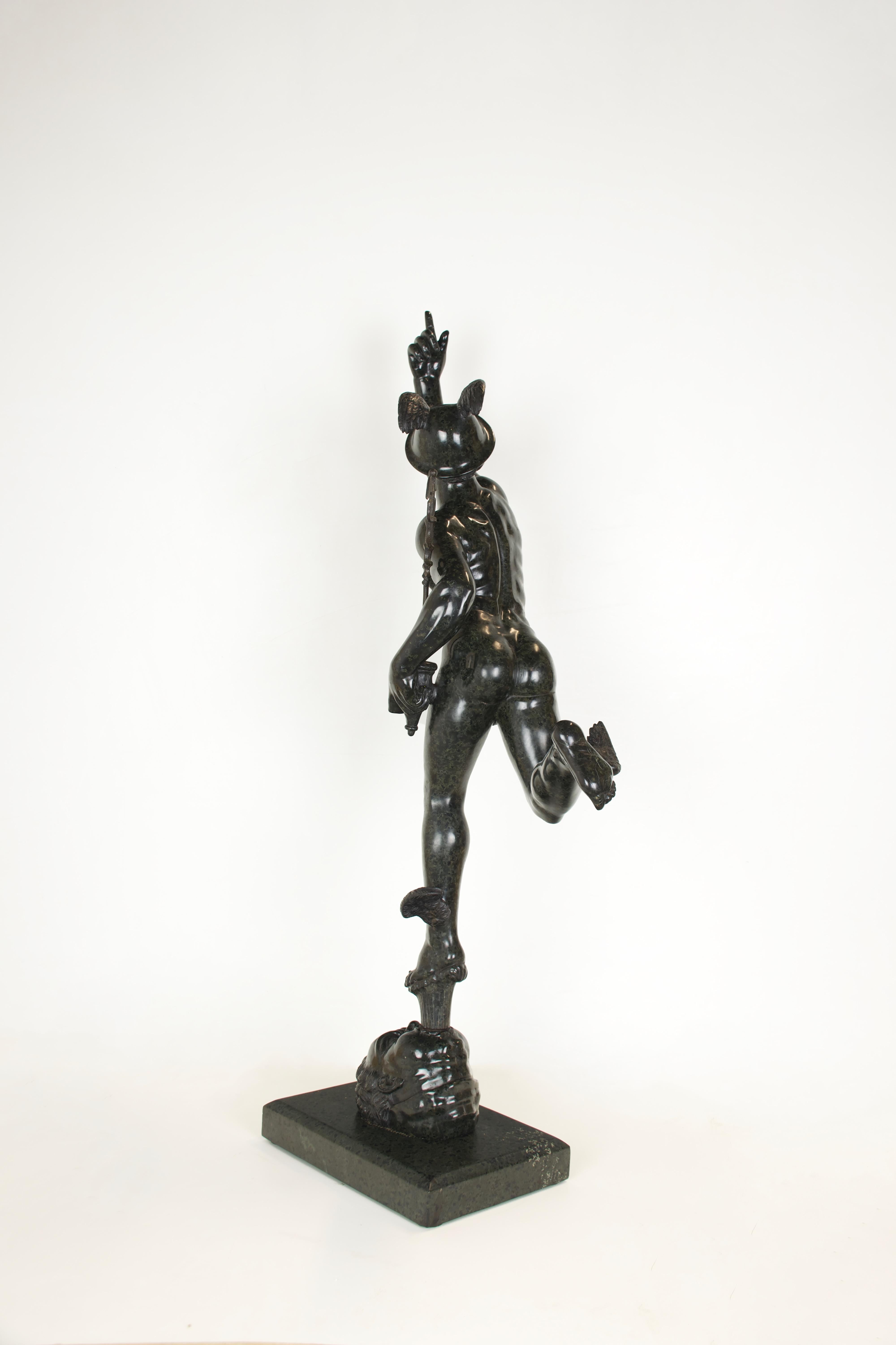 Italian Flying Mercury in green marble copied from the famous work of Giambologna For Sale
