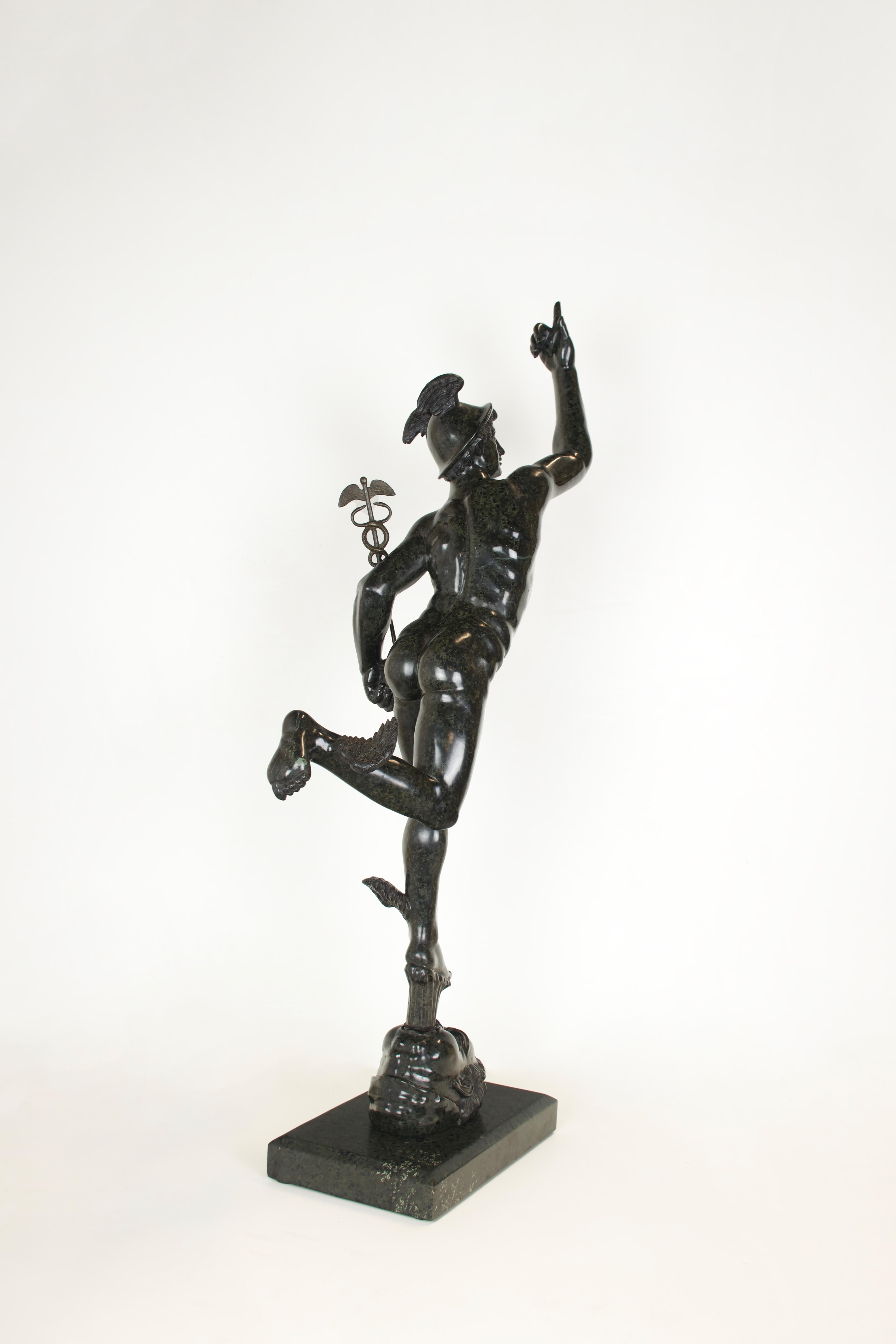 Italian Flying Mercury in green marble copied from the famous work of Giambologna For Sale