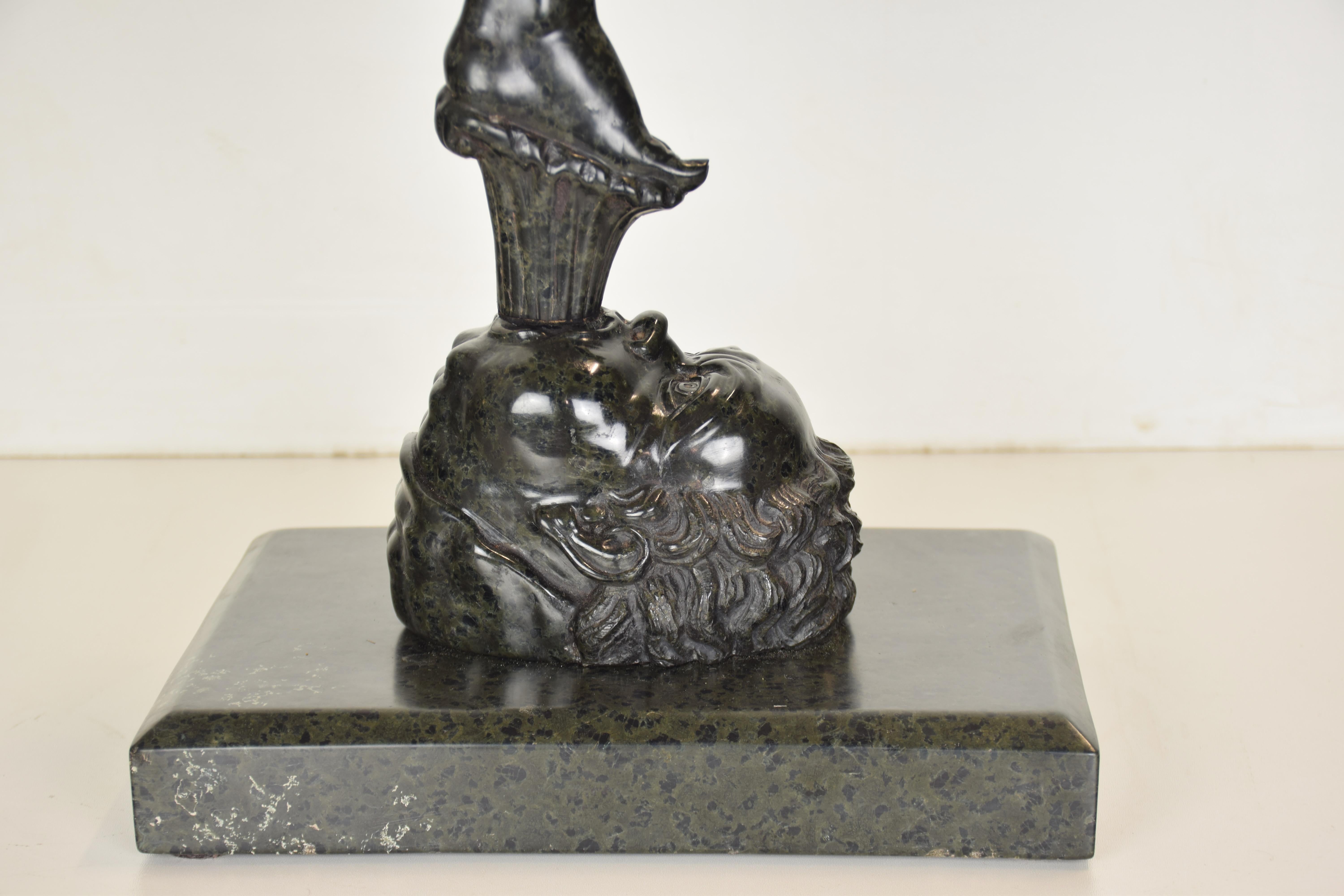 19th Century Flying Mercury in green marble copied from the famous work of Giambologna For Sale