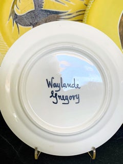 "Flying Phoenix, " Unique Set of Art Deco Plates & Bowls, Lemon Yellow & Silver