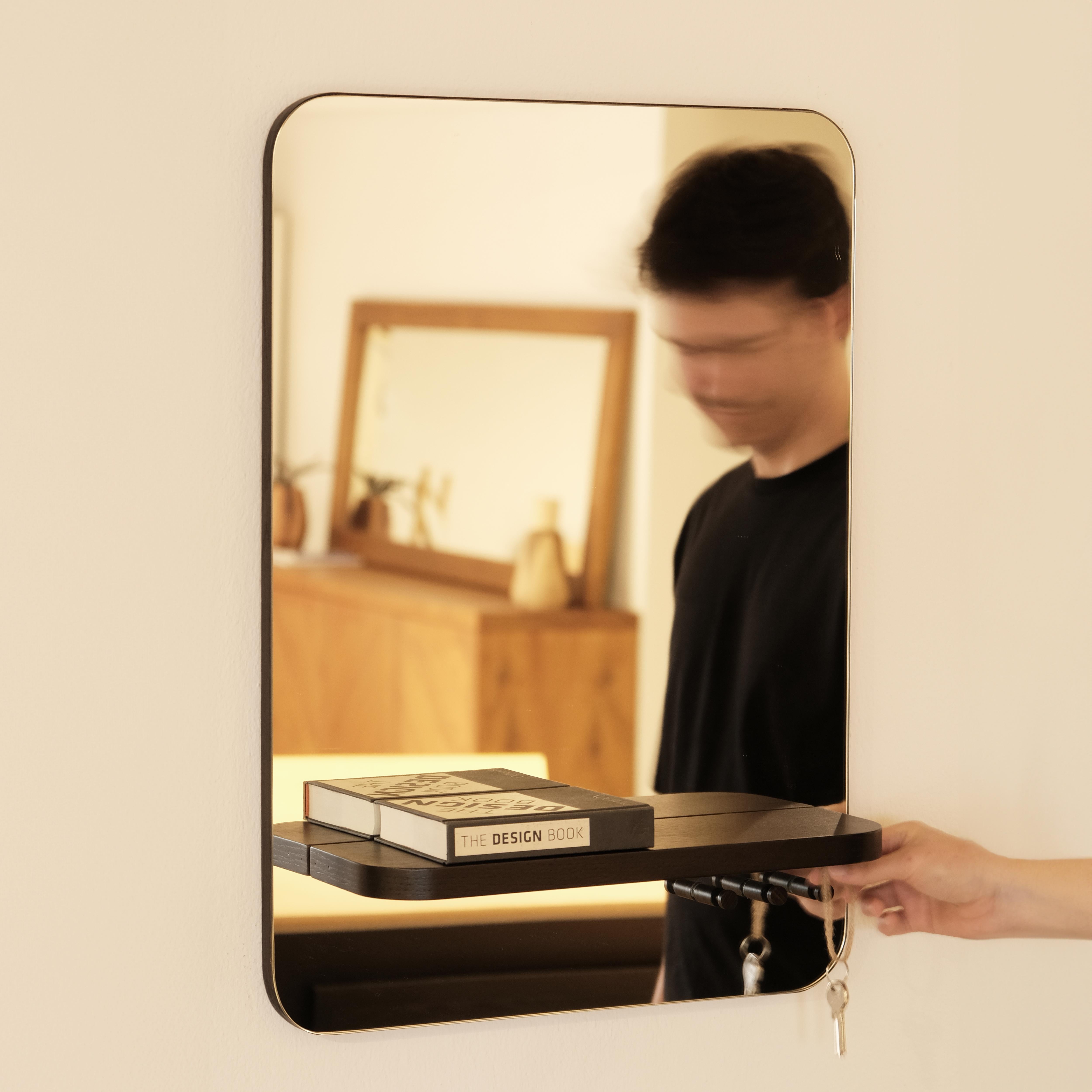 Minimalist Flying Rectangular Mirror with Shelf  Oak For Sale