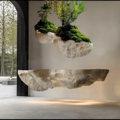 Fliegende Felsskulptur, Monolith aus Verbundmaterial, Steineffekt, brutalistisch