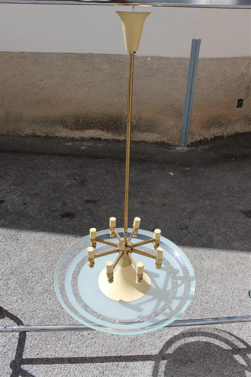 Lustre à soucoupes volantes en verre concave et laiton doré mi-siècle italien en vente 3