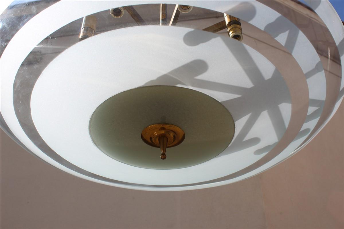 Flying Saucer Chandelier in Concave Glass and Brass Gold Midcentury, Italian In Good Condition For Sale In Palermo, Sicily