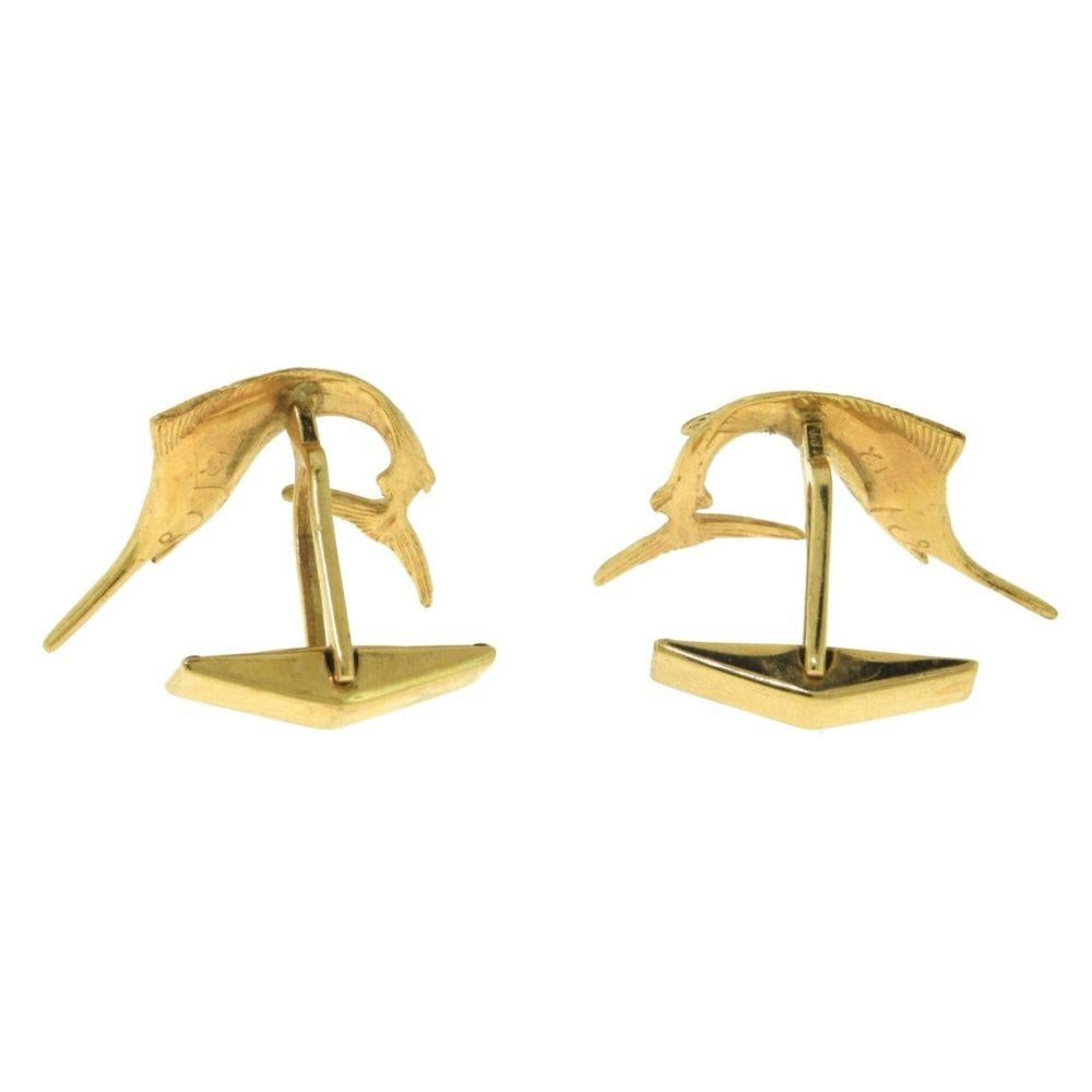 Women's or Men's Flying Swordfish Yellow Gold Cufflinks