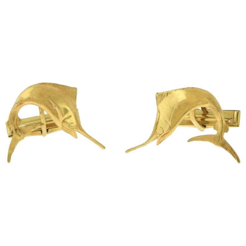 Flying Swordfish Yellow Gold Cufflinks