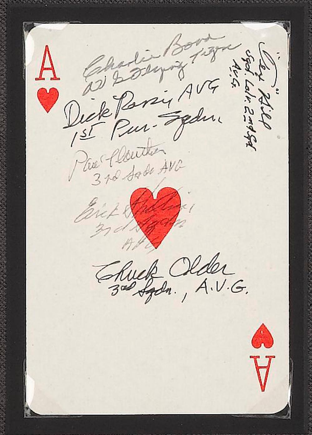 American Flying Tigers Signed Ace of Hearts Playing Card Collage