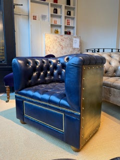 Flying Wing Aviator Chair, Hand Dyed Deep Ocean Leather, Solid Brass & Humidor