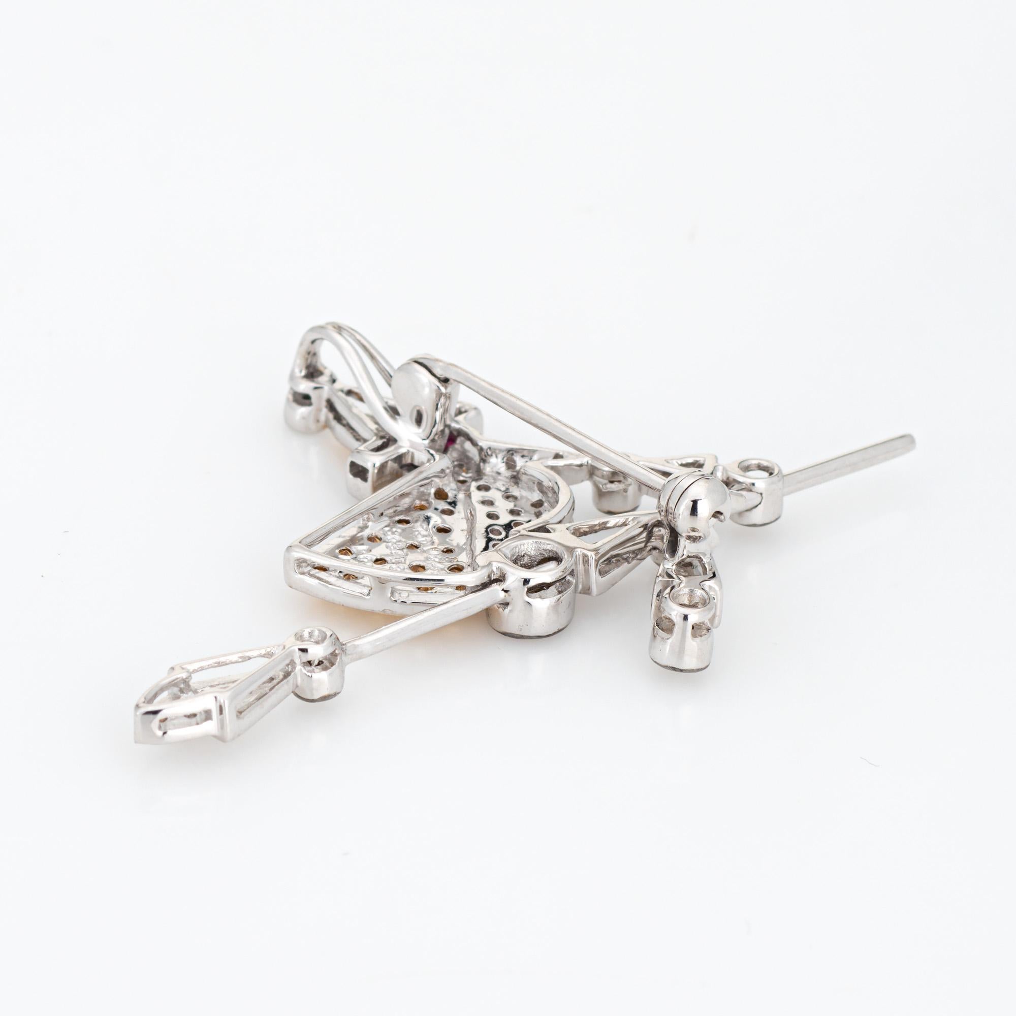 Round Cut Flying Witch on a Broom Stick Pendant Diamond Sapphire Estate 18k Gold Brooch