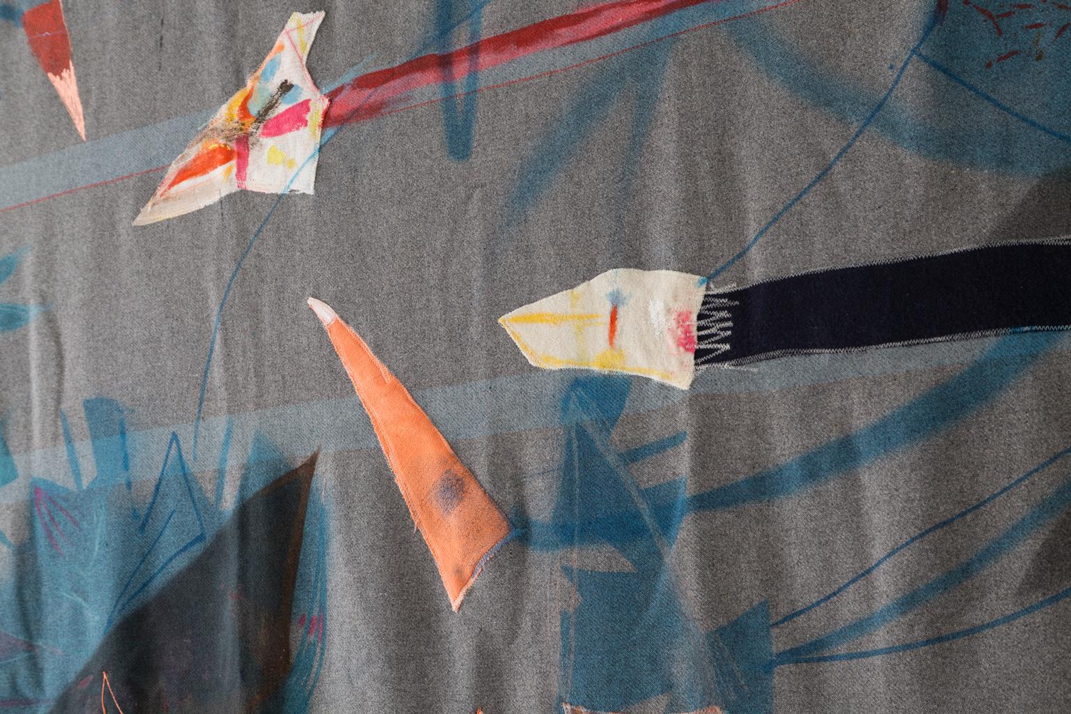 Américain Peinture courtepointe « Flytape » - Art textile de tapisserie en laine, en stock en vente