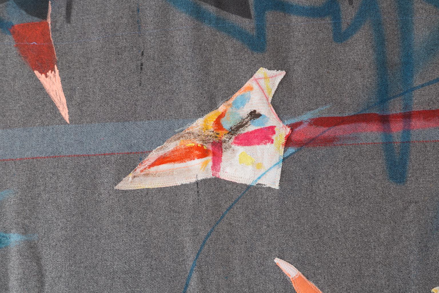 XXIe siècle et contemporain Peinture courtepointe « Flytape » - Art textile de tapisserie en laine, en stock en vente