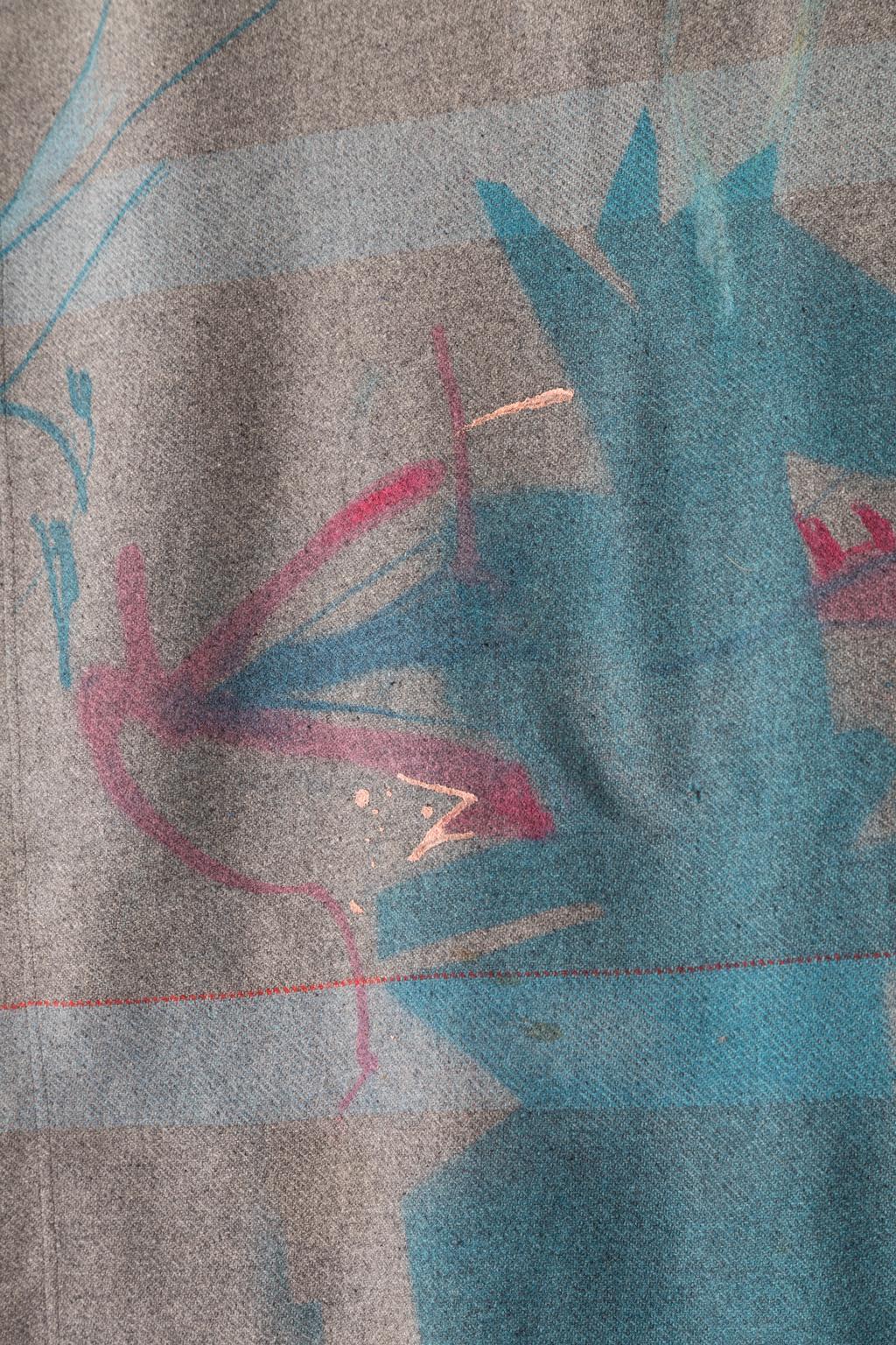 Peinture courtepointe « Flytape » - Art textile de tapisserie en laine, en stock en vente 1