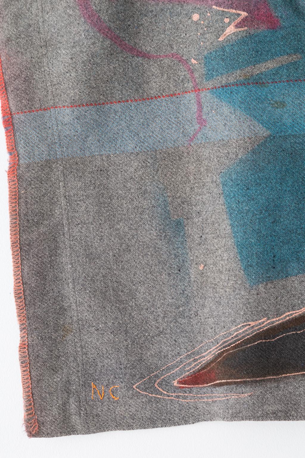 Peinture courtepointe « Flytape » - Art textile de tapisserie en laine, en stock en vente 2
