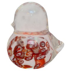 FM Konstglas Swedish Art Glass Crystal Bird Millefiori Paperweight 1970s