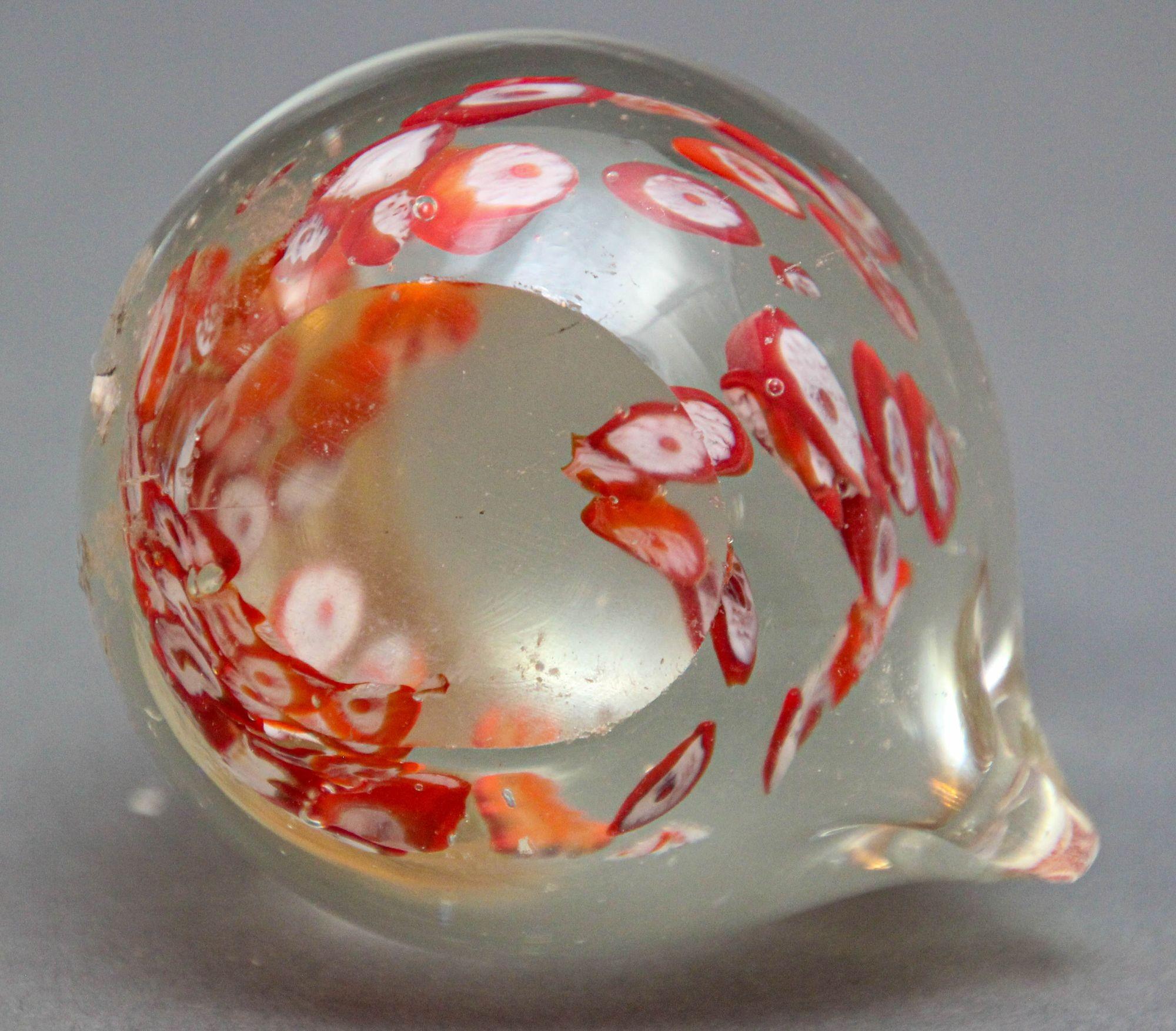 FM Konstglas Swedish Art Glass Crystal Bird Millefiori Paperweight 1970s For Sale 1