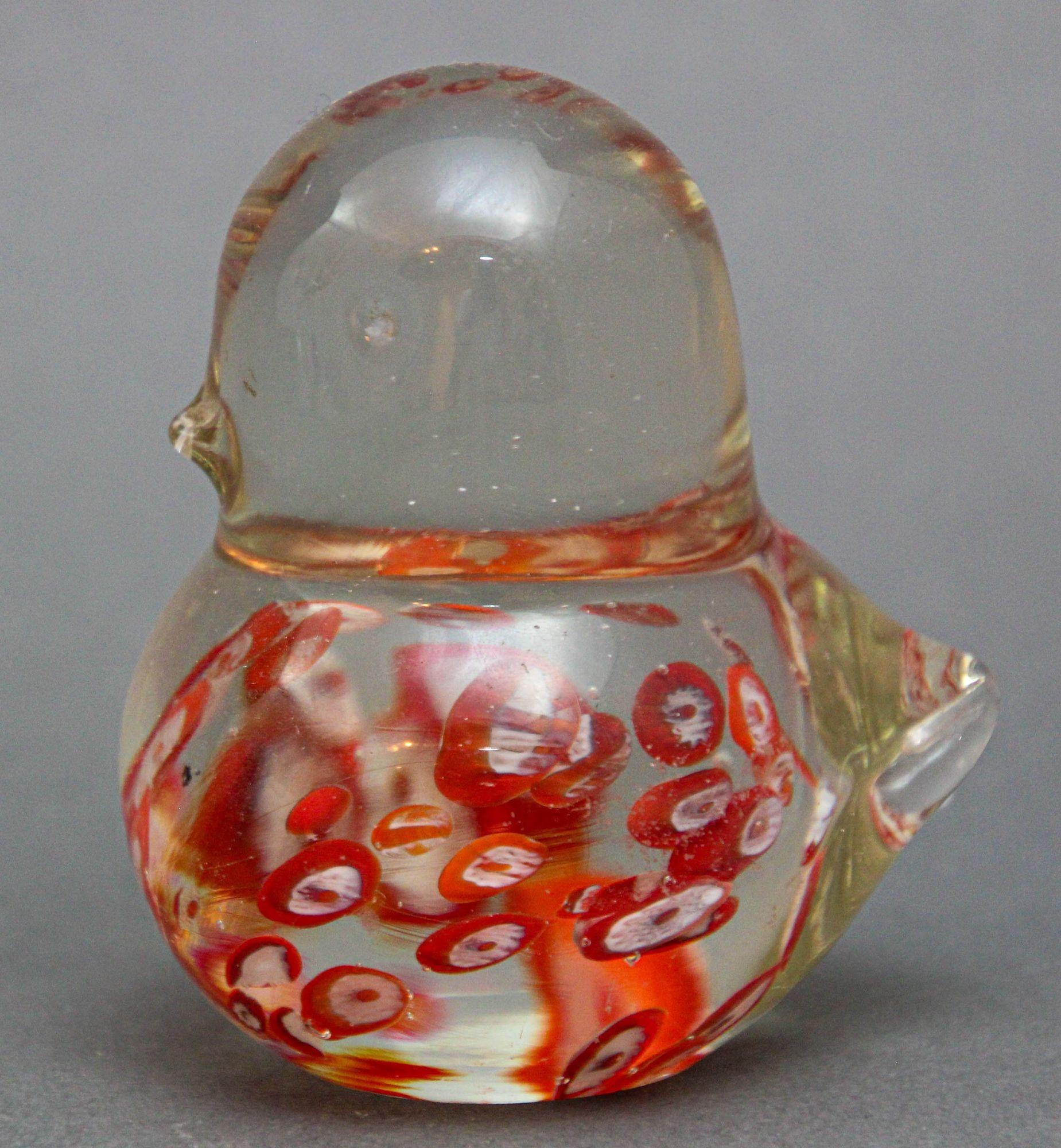 FM Konstglas Swedish Art Glass Crystal Bird Millefiori Paperweight 1970s For Sale 2