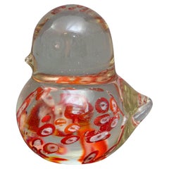 FM Konstglas Swedish Art Glass Crystal Bird Millefiori Paperweight 1970s