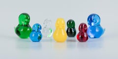 Fm Ronneby, Sweden, Seven Ducklings in Mouth-Blown Art Glass