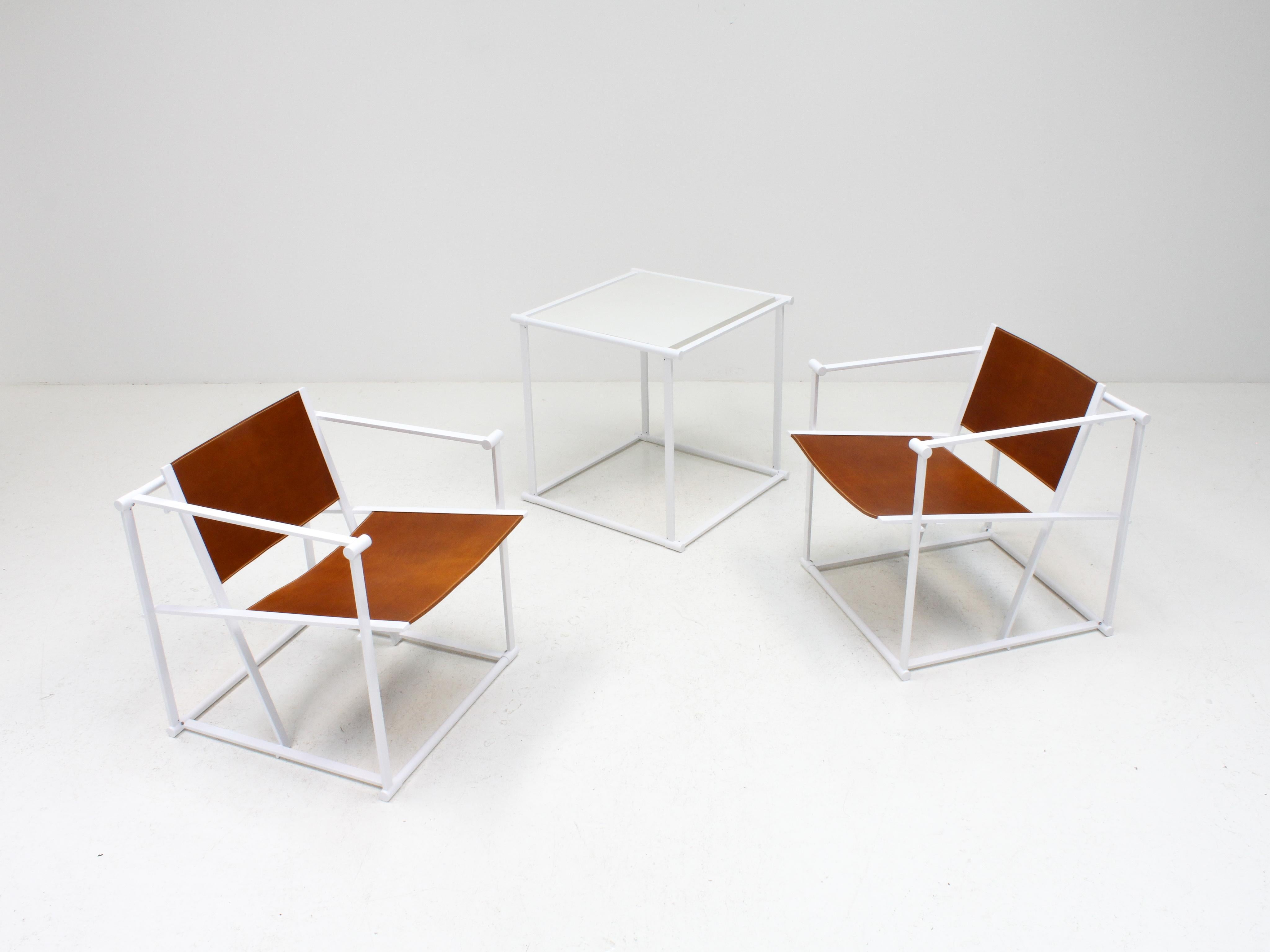 Post-Modern FM62 Steel & Leather Chairs & Side Table by Radboud Van Beekum for Pastoe, 1980s