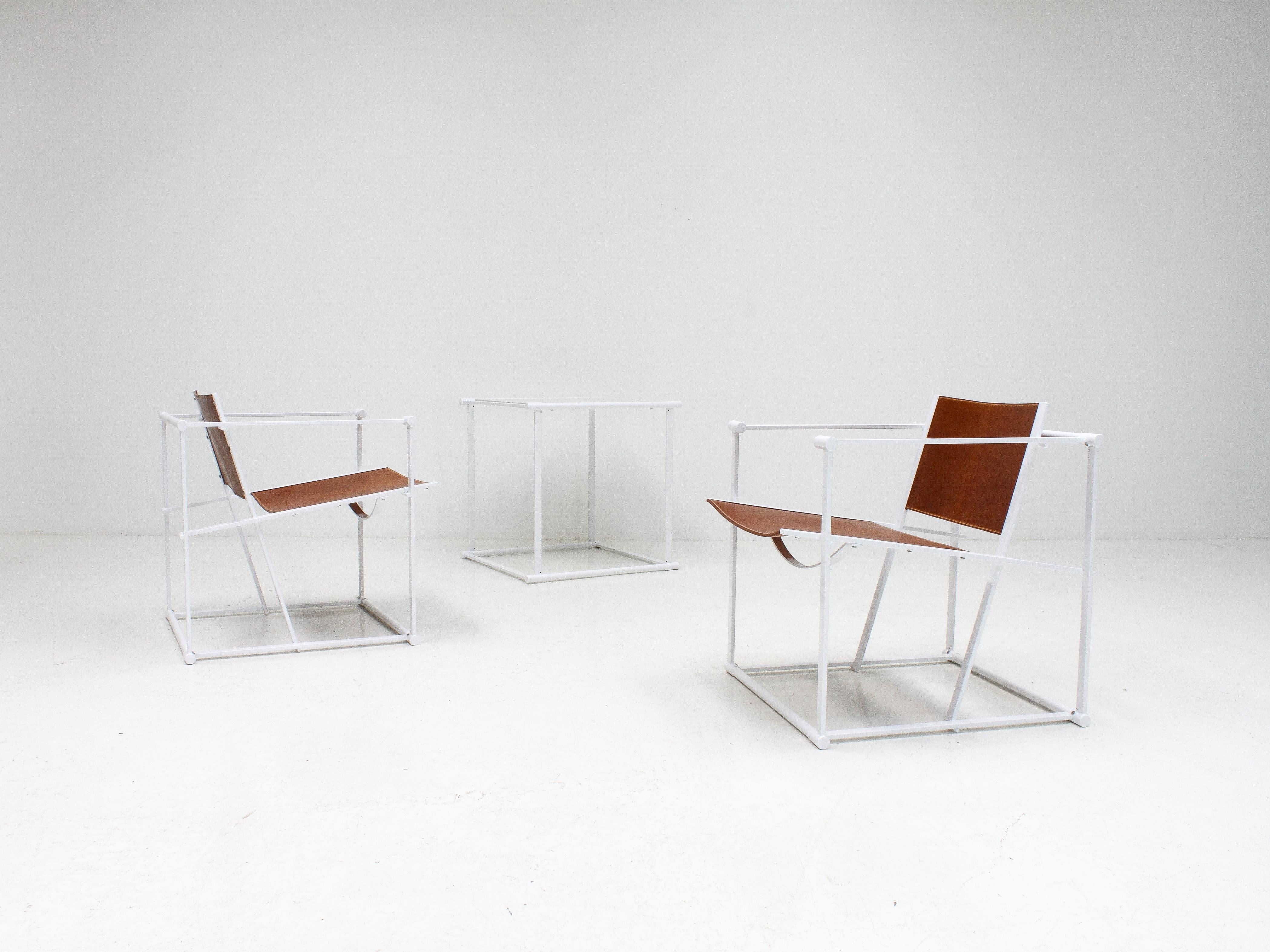 20th Century FM62 Steel & Leather Chairs & Side Table by Radboud Van Beekum for Pastoe, 1980s