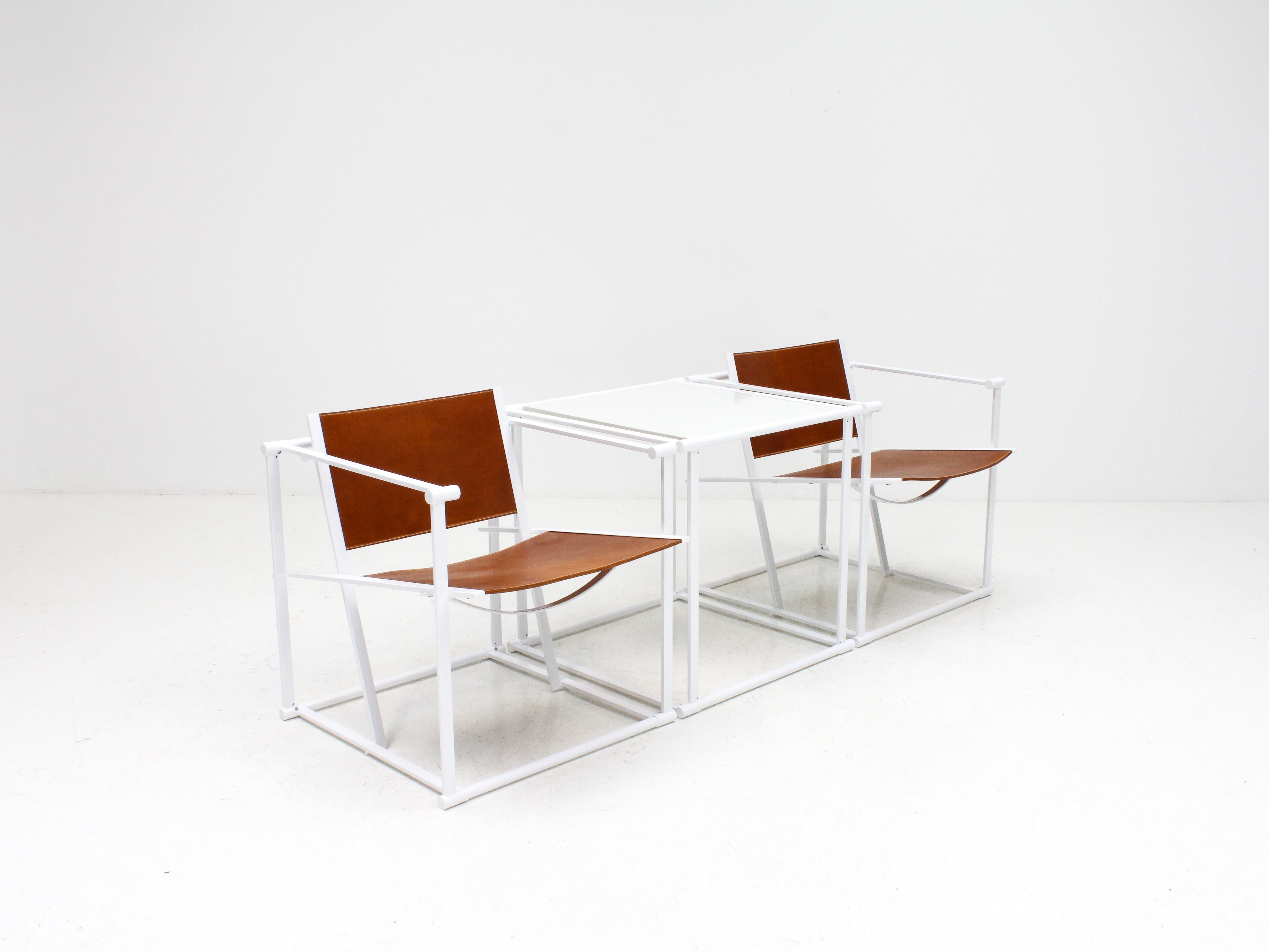 FM62 Steel & Leather Chairs & Side Table by Radboud Van Beekum for Pastoe, 1980s 1