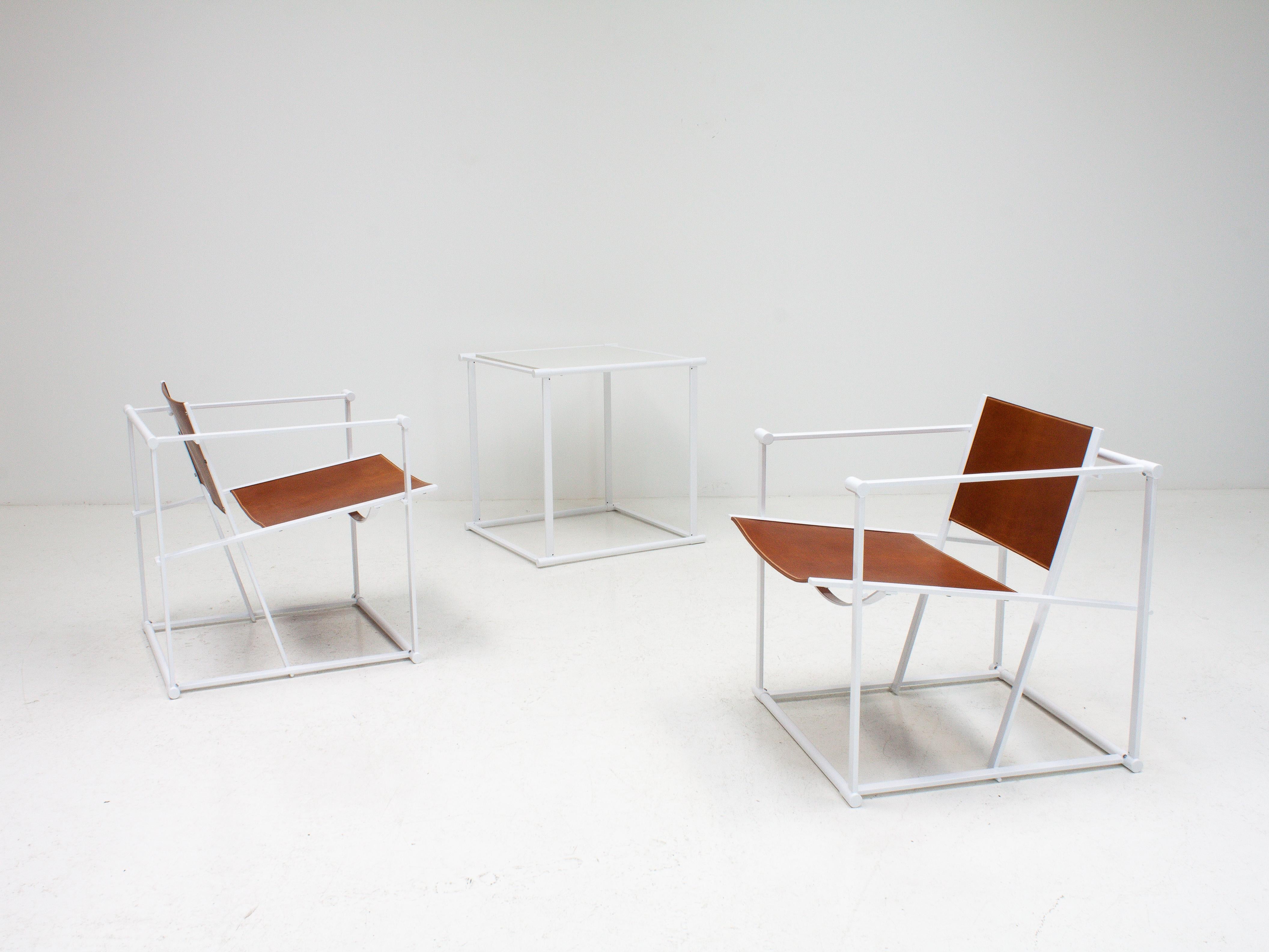 FM62 Steel & Leather Chairs & Side Table by Radboud Van Beekum for Pastoe, 1980s 2