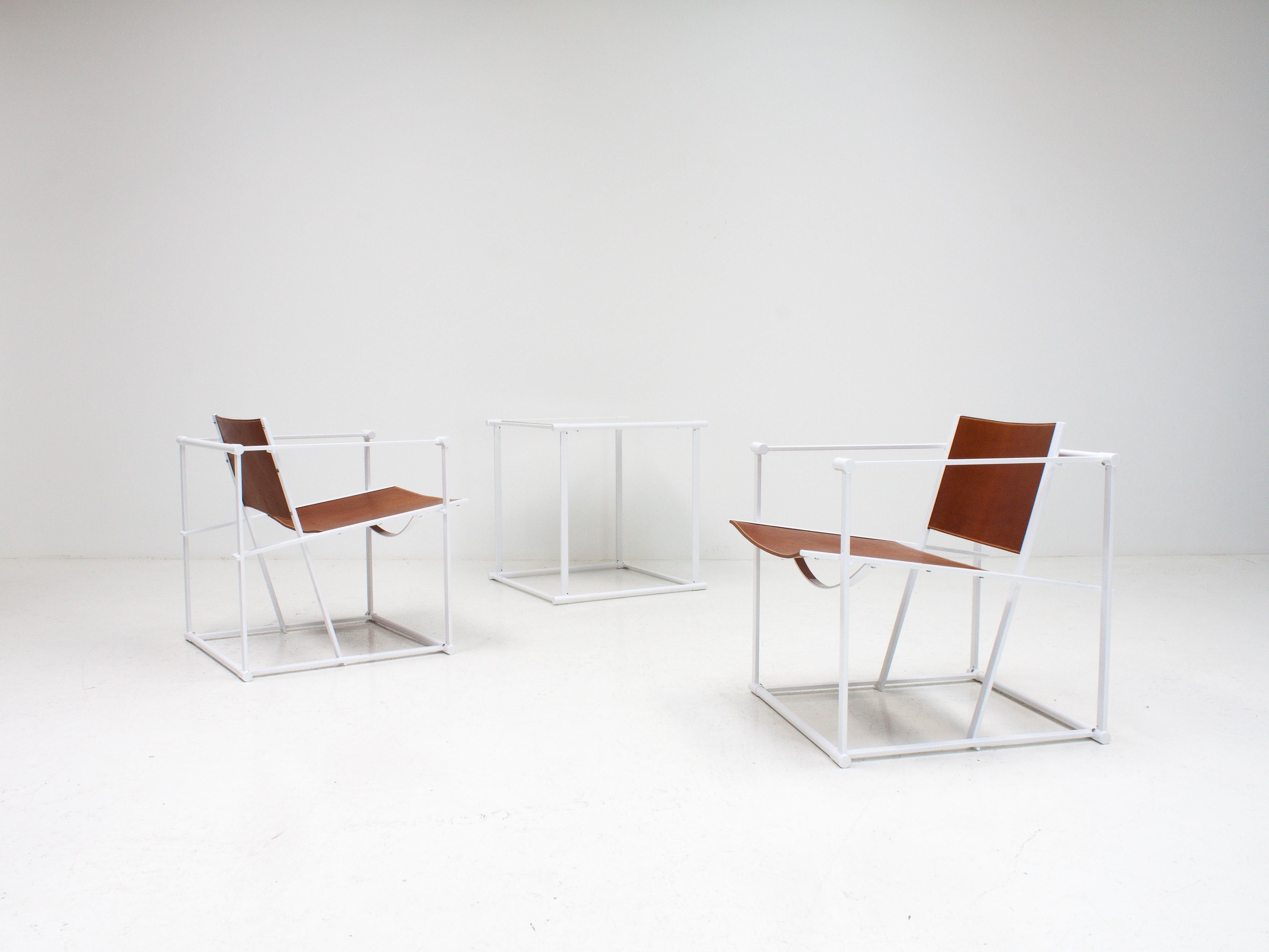 FM62 Steel & Leather Chairs & Side Table by Radboud Van Beekum for Pastoe, 1980s 3