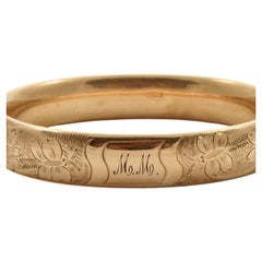 FMCO Antique Rose Gold Filled Flowers and Butterflies Engraved Bangle Bracelet