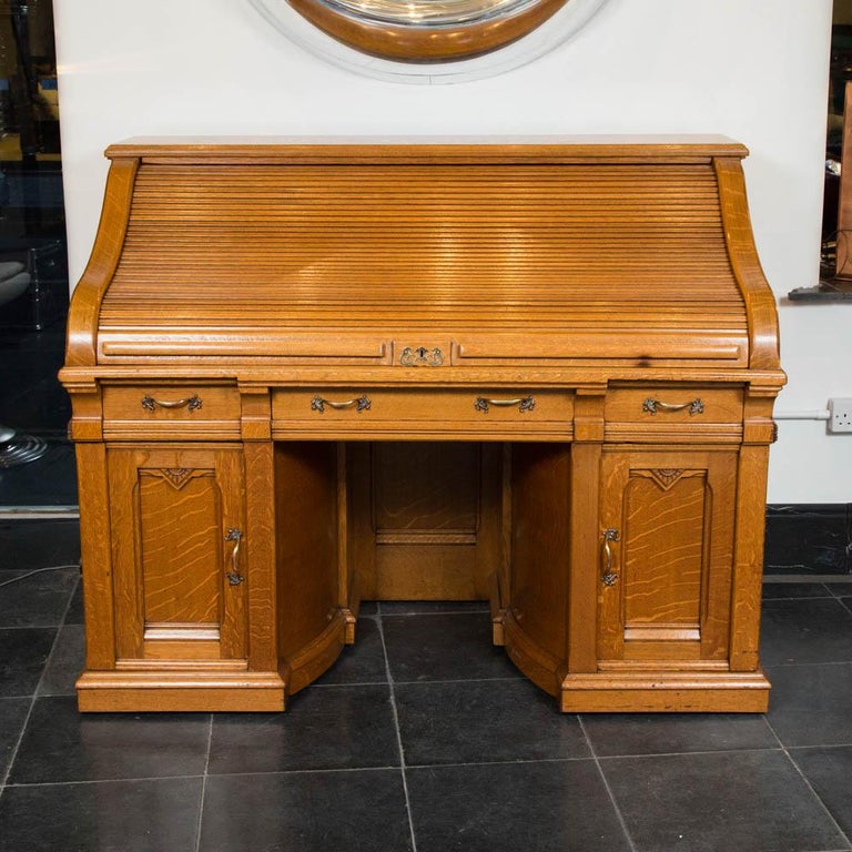 Oak Roll Top Double Pier Rotary Desk By The Shannon Co
