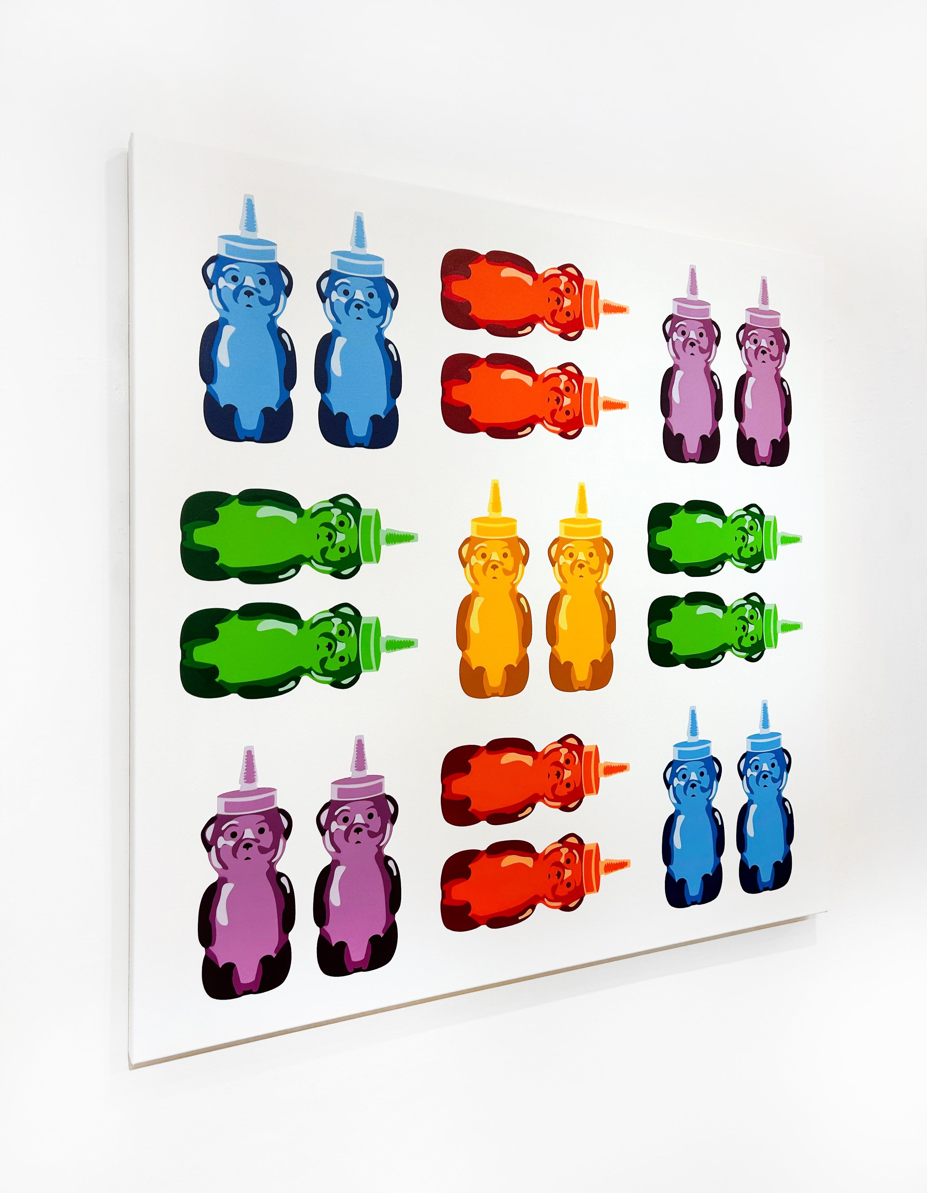 Artist:  fnnch, 
Title:  3x3 Cross Hatch Bears
Date:  2024
Medium:  Aerosol on canvas
Unframed Dimensions:  48