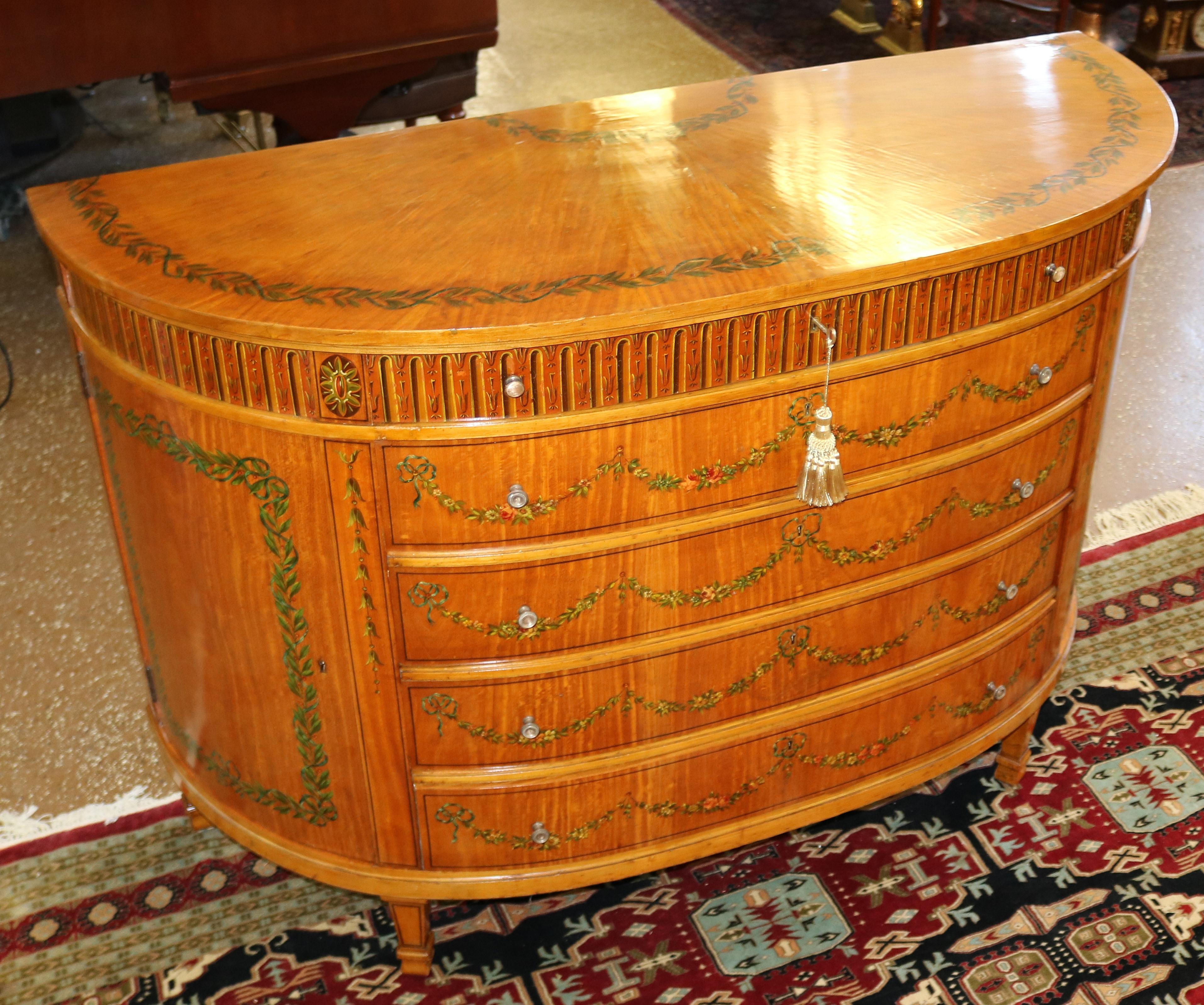 Adam Style F.O Schmidt Vienna Adams Style Satinwood Paint Decorated Dresser Commode 1910 For Sale