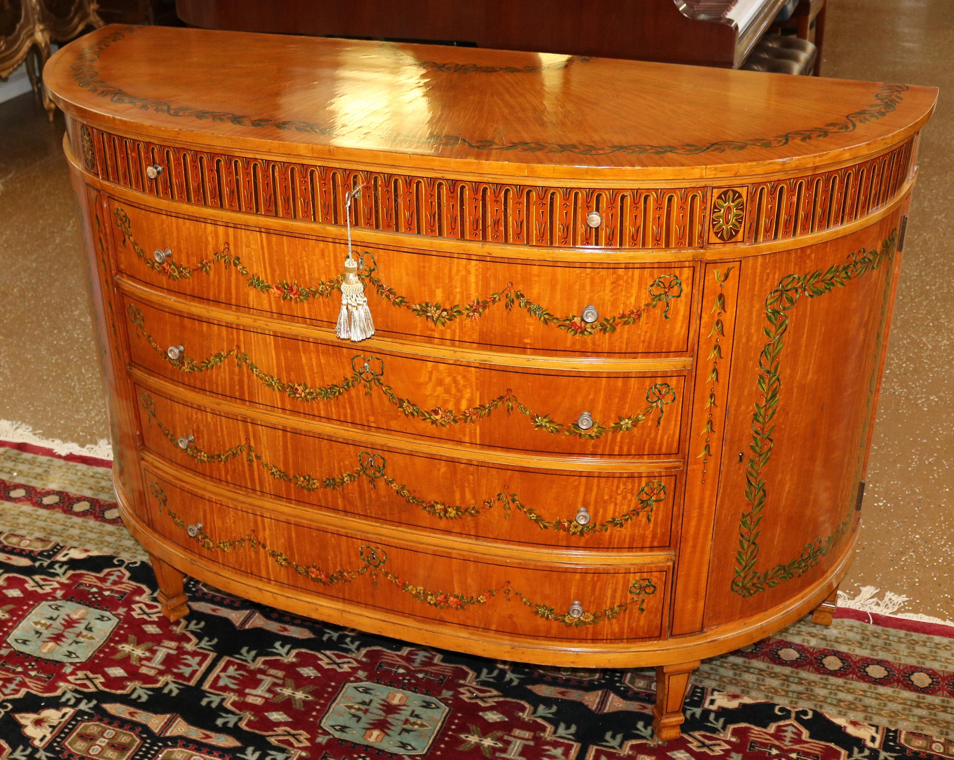 Austrian F.O Schmidt Vienna Adams Style Satinwood Paint Decorated Dresser Commode 1910 For Sale