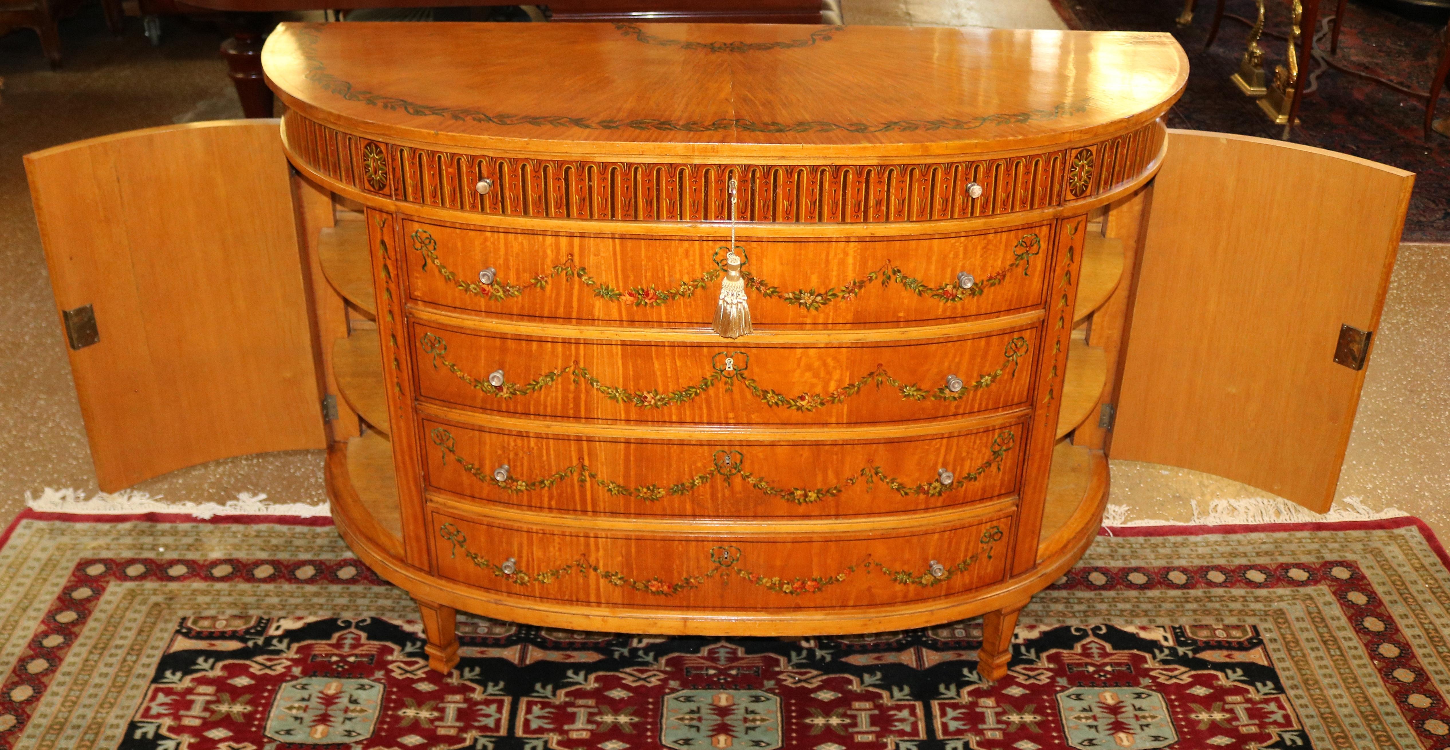 19th Century F.O Schmidt Vienna Adams Style Satinwood Paint Decorated Dresser Commode 1910 For Sale