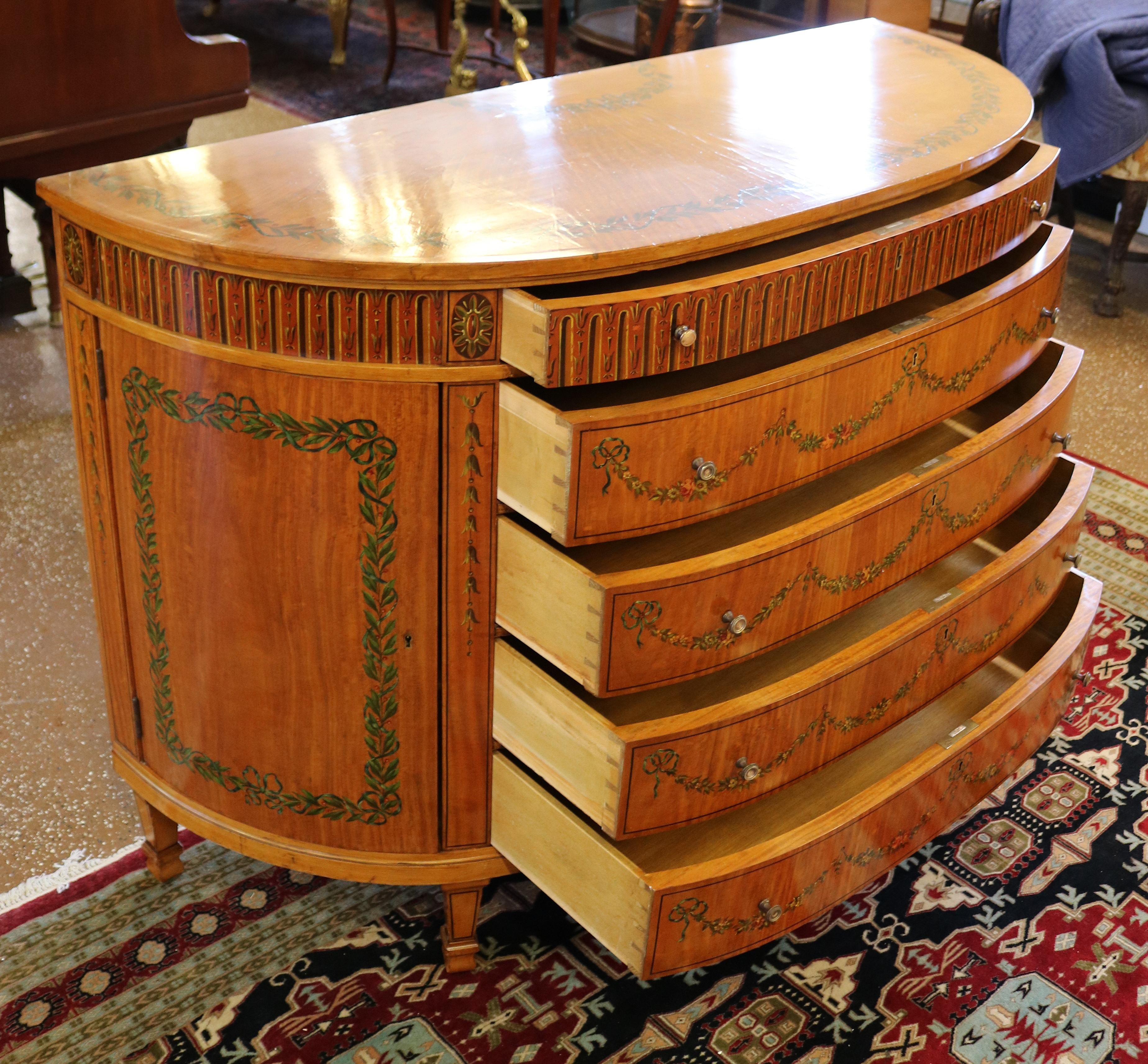 Wood F.O Schmidt Vienna Adams Style Satinwood Paint Decorated Dresser Commode 1910 For Sale