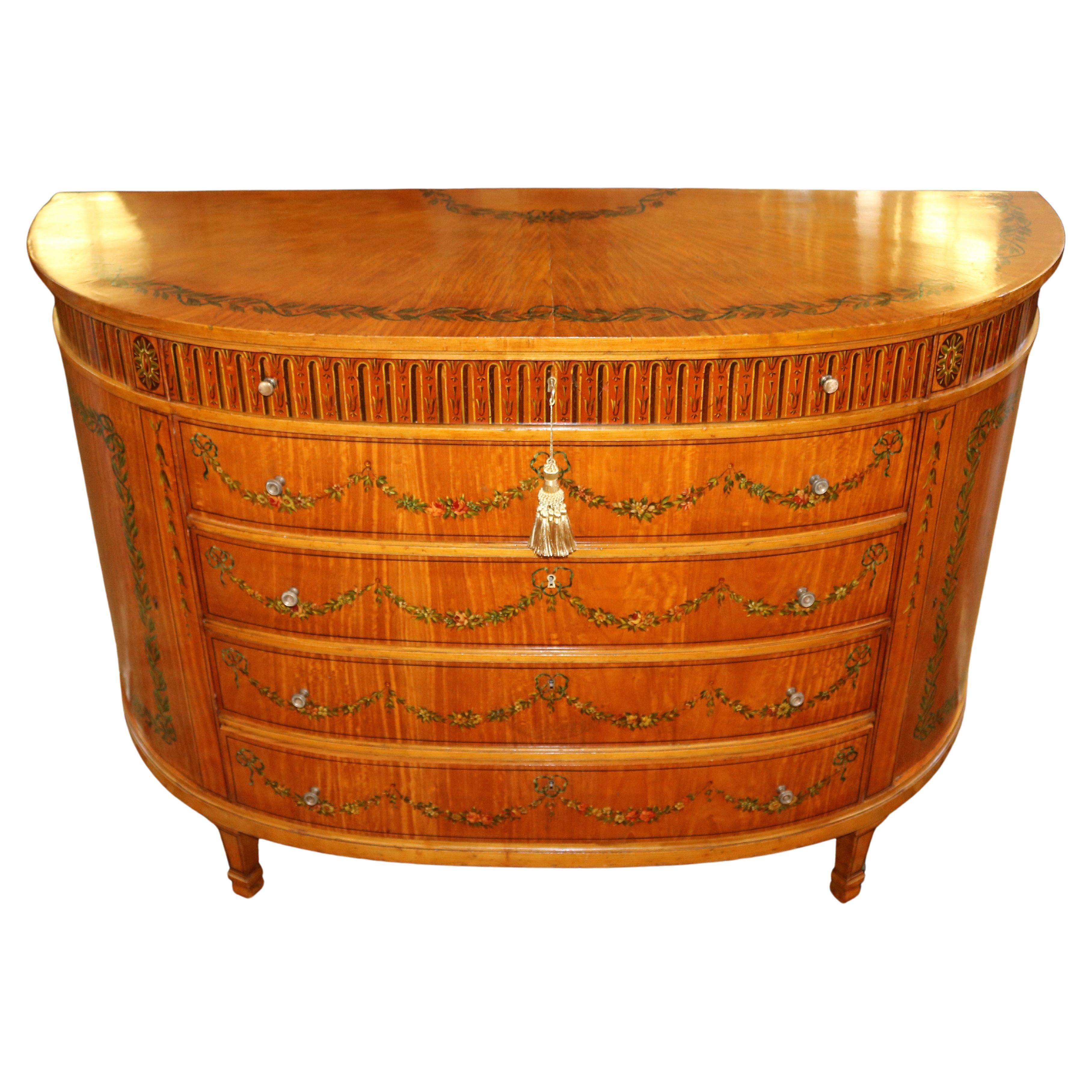 F.O Schmidt Vienna Adams Style Satinwood Paint Decorated Dresser Commode 1910