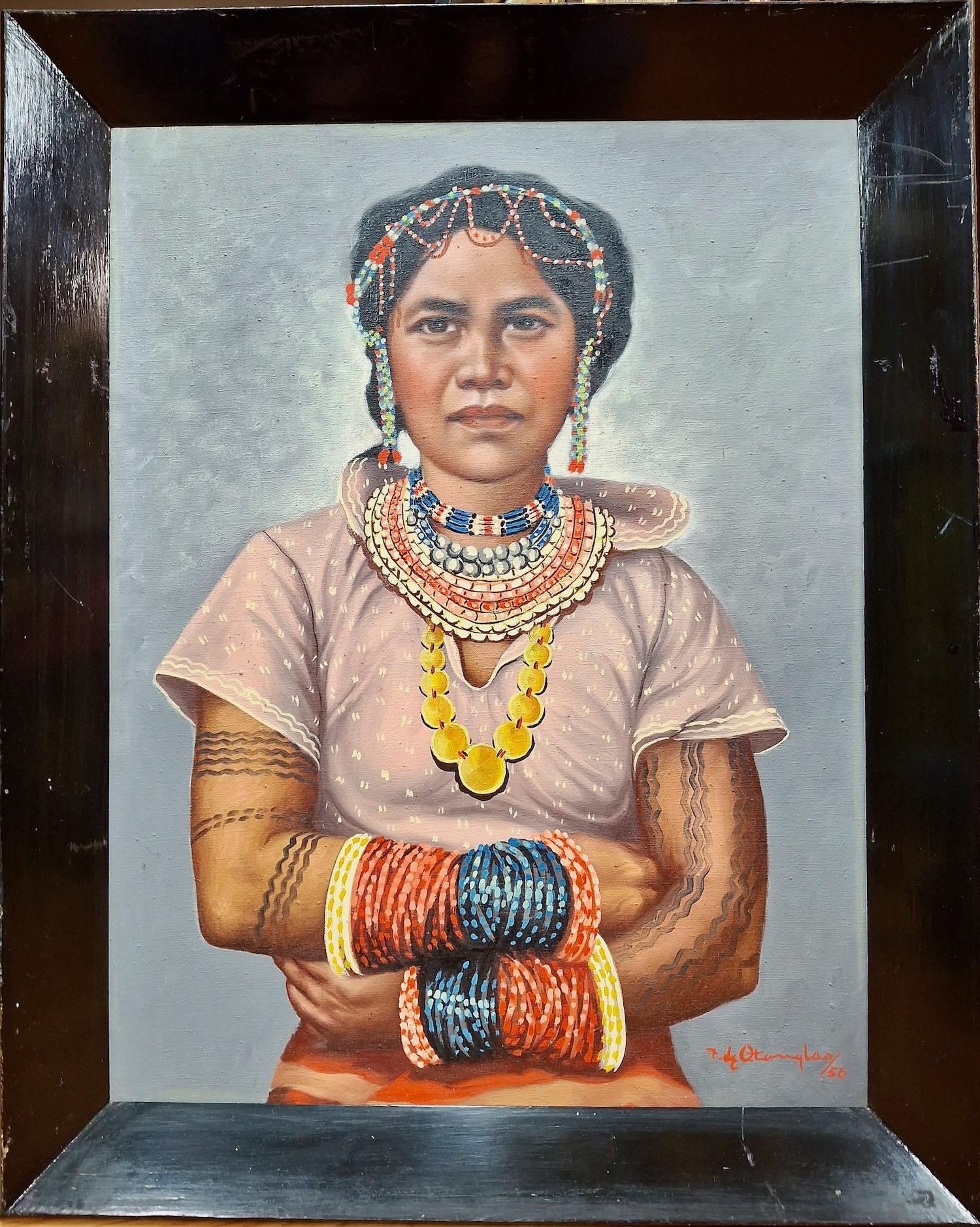 Ein Paar indigener Fillipino-Porträts – Painting von F.O. Tanglao
