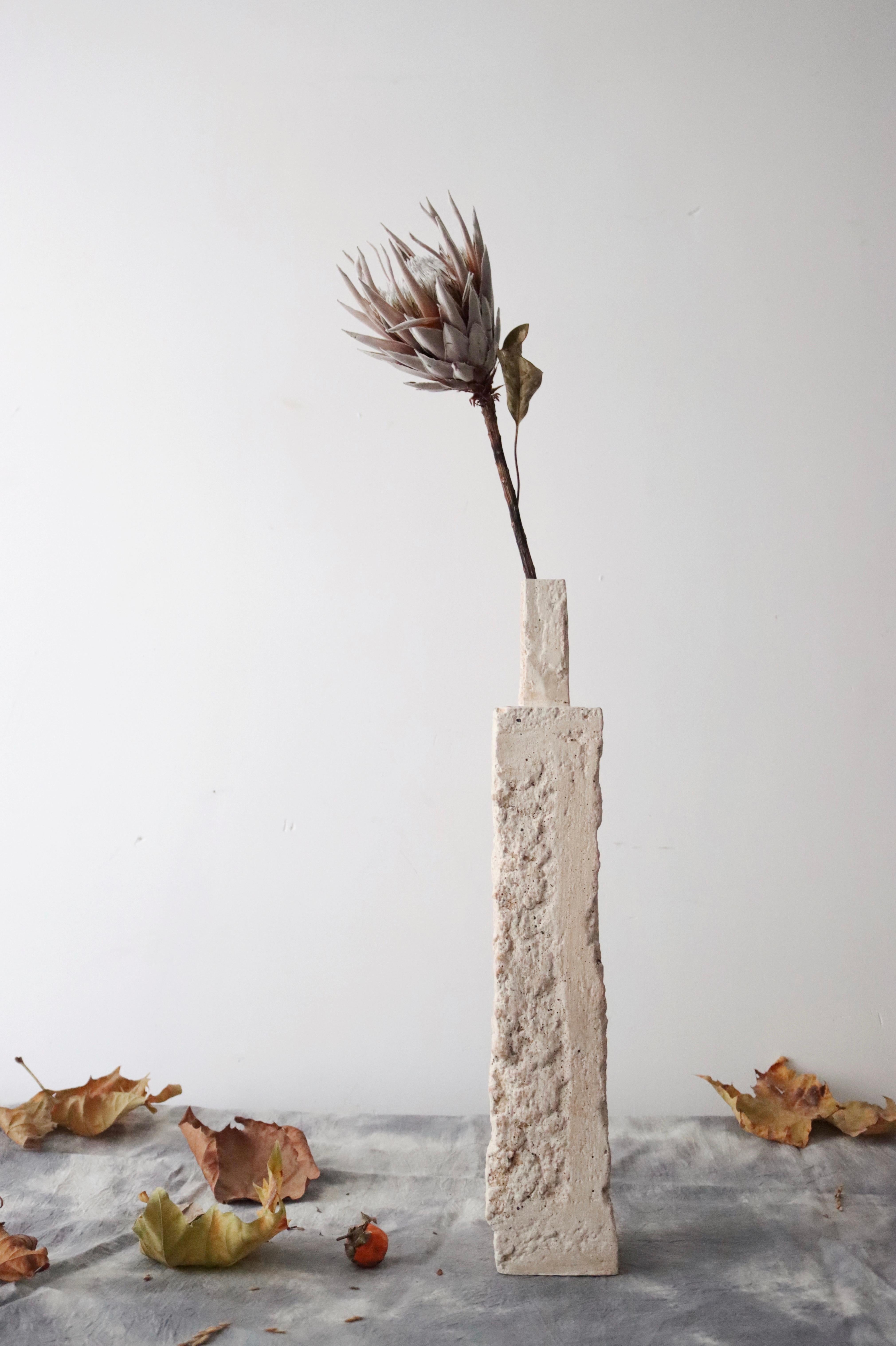 Foam-stone Inspired Handmade Ceramic Vases (Set of 3 )-  Rustic Textured Surface For Sale 3