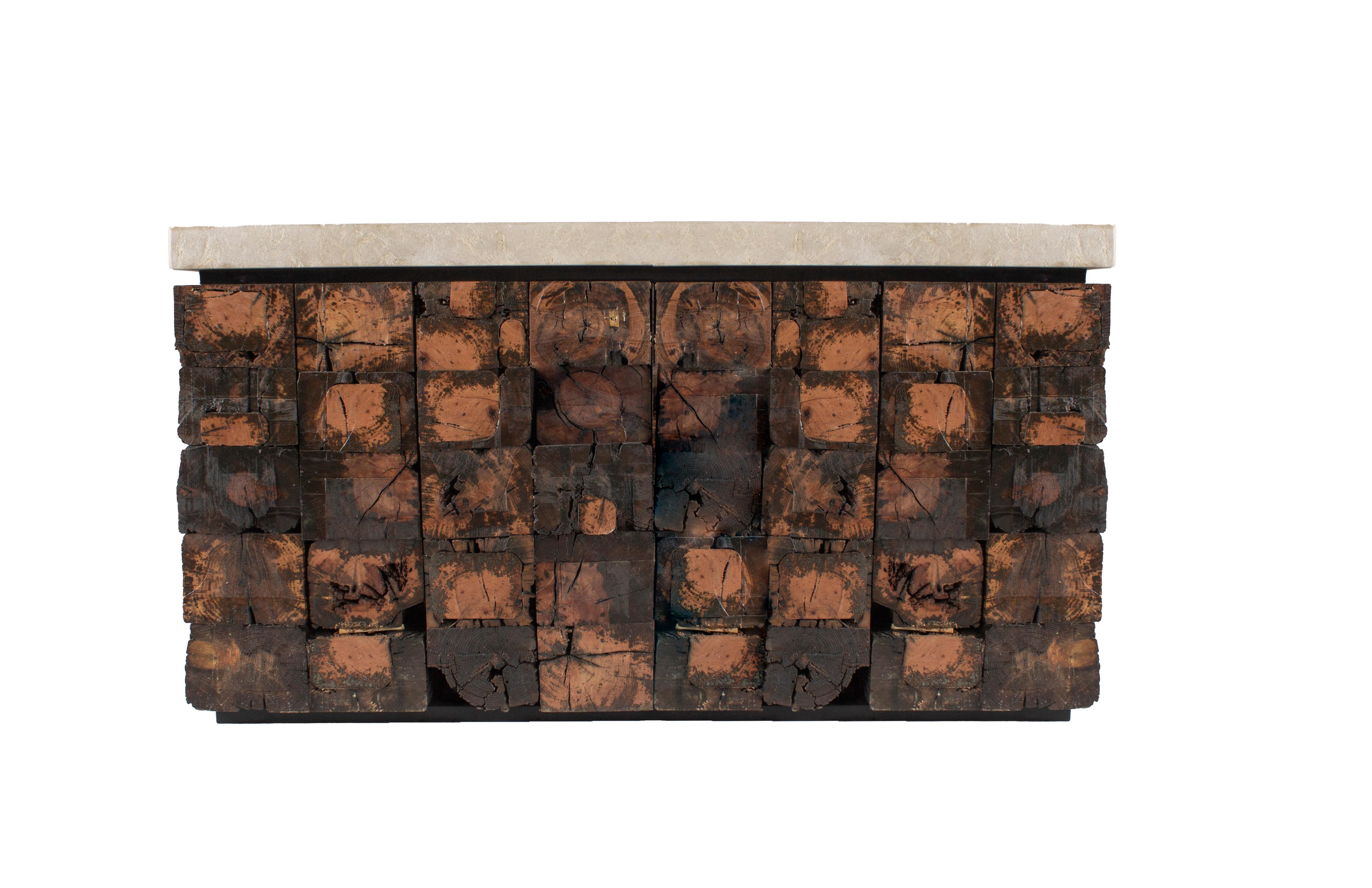 Foard Wood and Limestone Console Table In New Condition In Dallas, TX