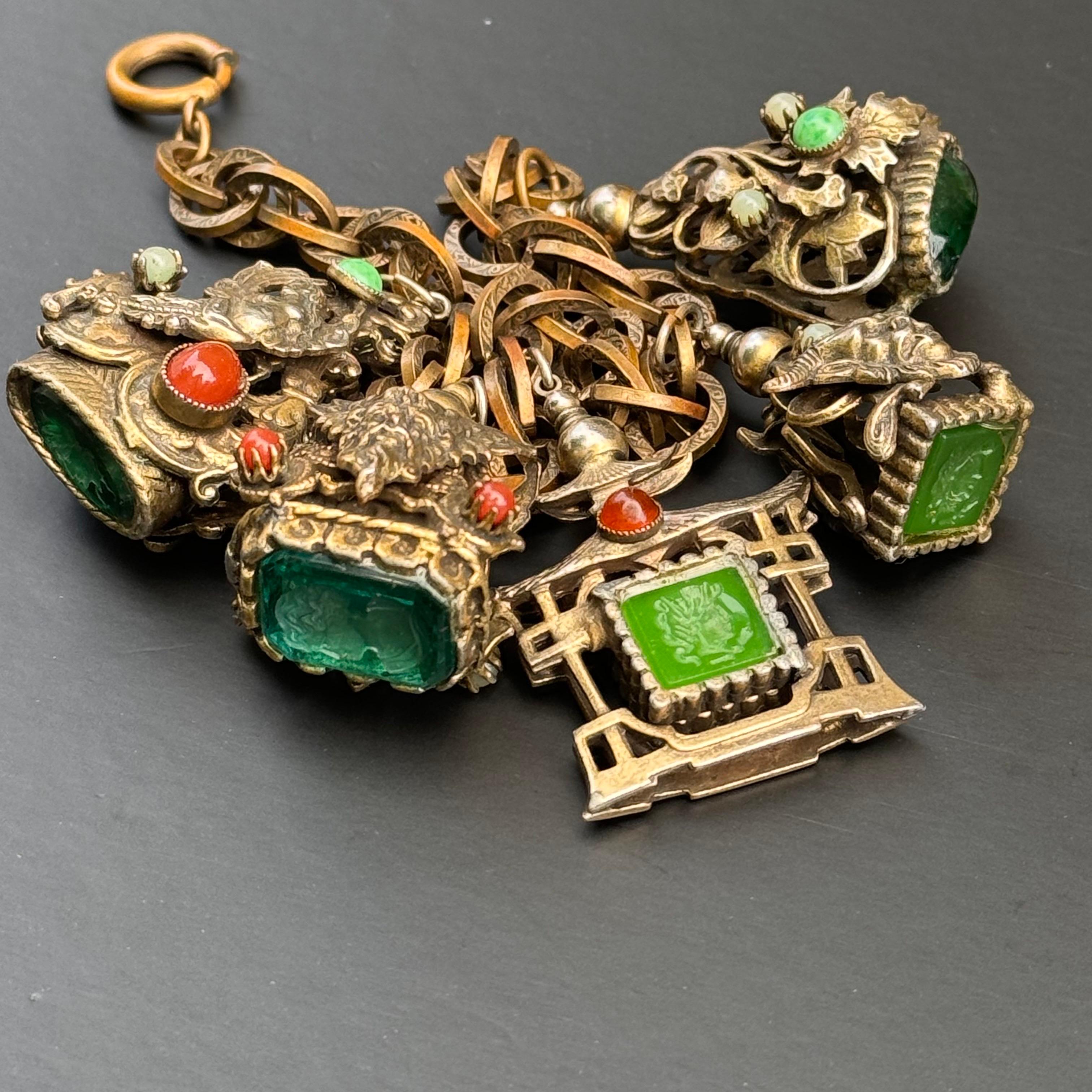 Victorian Fob Charm Bracelet Renaissance Revival Costume Jewelry